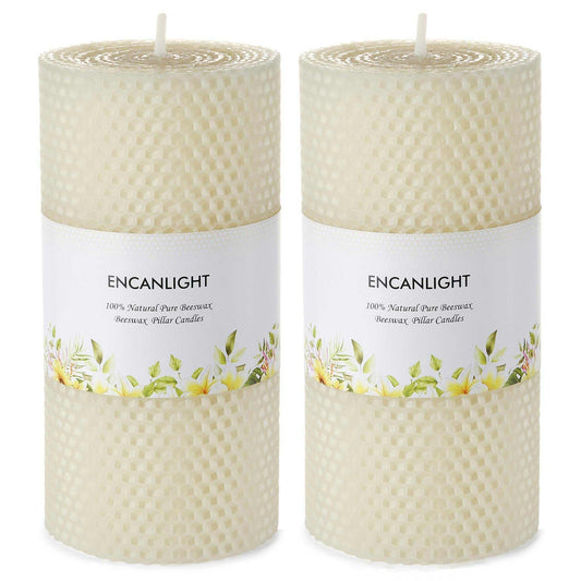 3x6 Inch Pure Natural White Honeycamb Beewaxs Pillar Candle Rolled Candles,60 Hours Long Burning, Unscented and Dripless for Home Decor Christmes Weddings