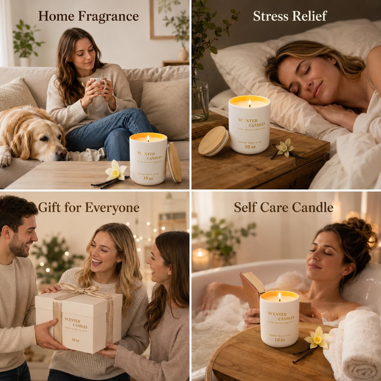 Lanttu Vanilla Scented Candle for Home Decor, 10 oz Natural Soy Wax Jar Candles, 39 Hours Long Lasting Burning Candles for Mom Friend Birthday Housewarming Gift