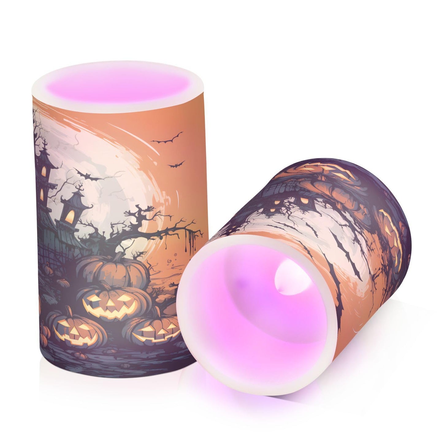 ALAZA Halloween Pumpkins Castle Bat4 Flickering Flameless Candles Battery Operated with Remote Timer,Tea Light Candles LED Pillar Votive Candles Set of 2 for Outdoor Indoor Decorations