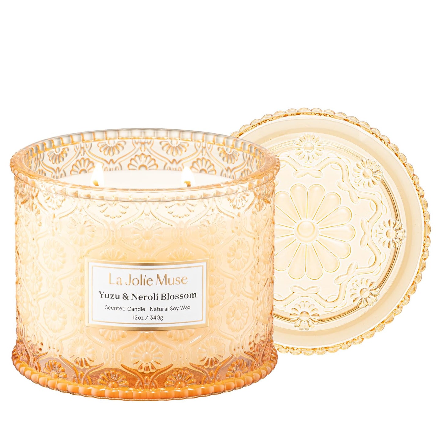 LA JOLIE MUSE Yuzu & Neroli Scented Candles for Home | 2-Wick Non Toxic Natural Soy | Luxury Large Jar Candle Gifts for Women | Citrus Orange |12 oz