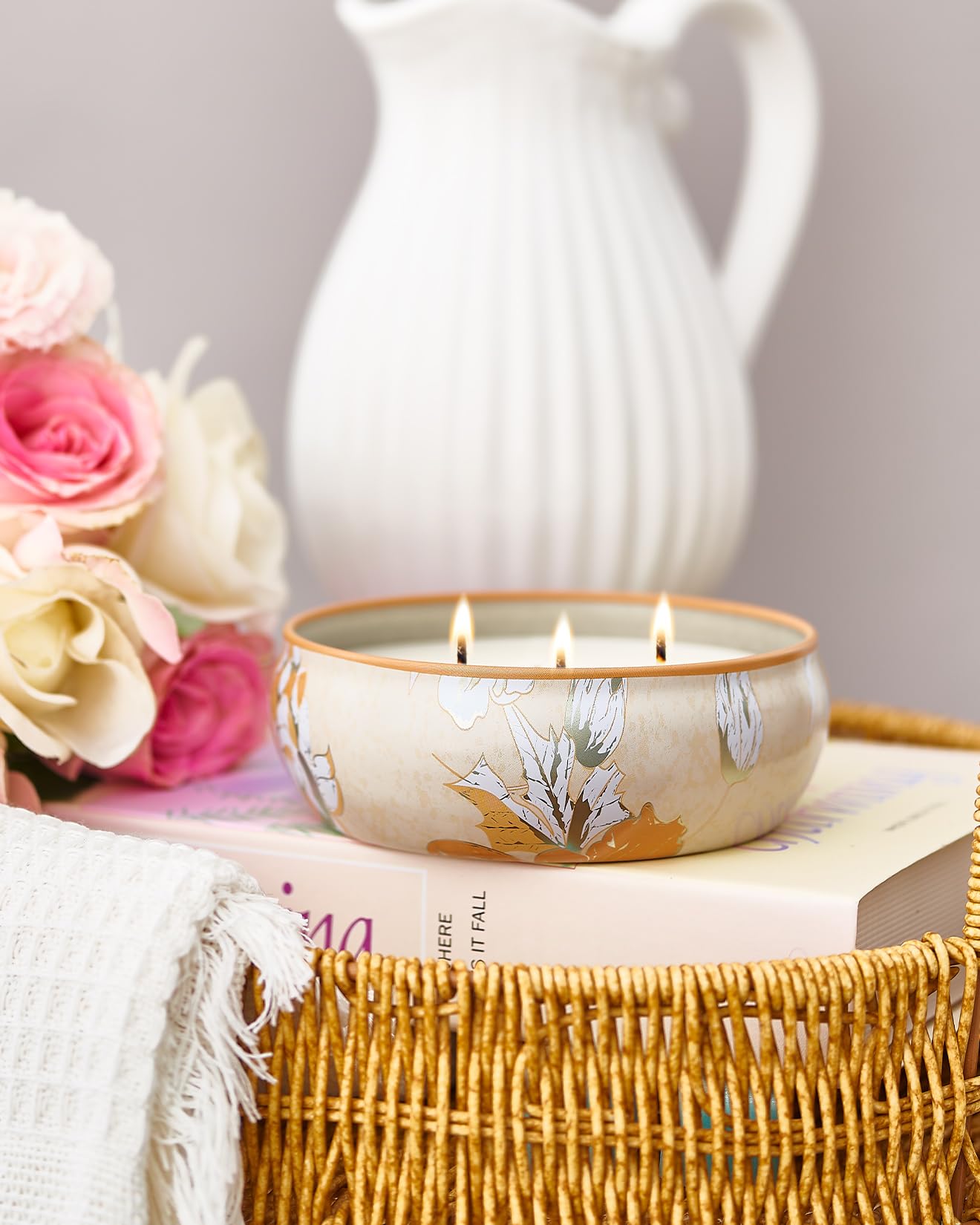 M&SENSE Peach Scented Candles 12oz 40 Hour Long Lasting, 3 Wick Soy Candles for Home Scented, Travel Tin Natural Highly Scented Candle Gift for Women Men