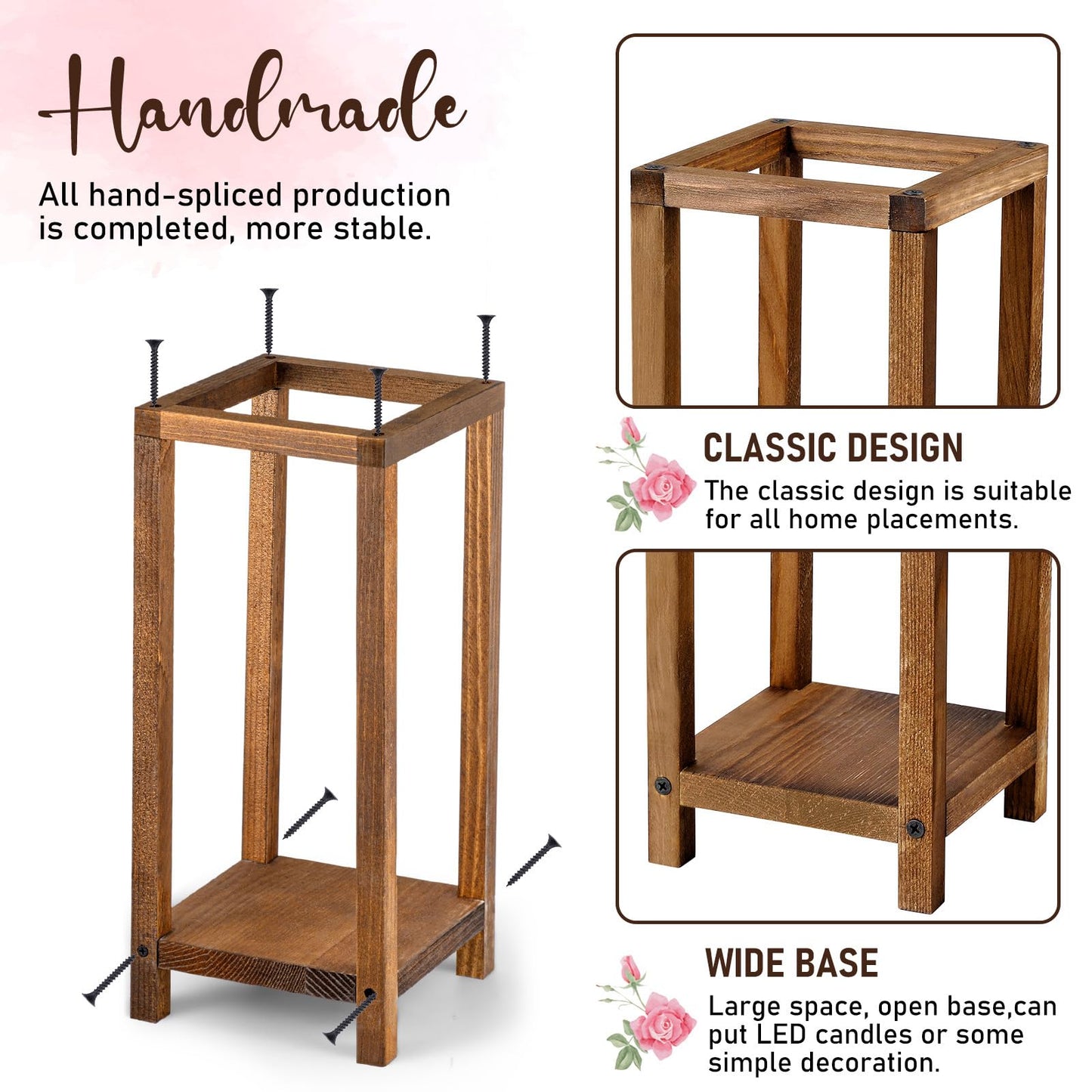 Geelin 10 Pcs Wooden Wedding Lantern Centerpiece Candle Lantern Table Wooden Candle Holder Decorative for Wedding Party Table Valentine Decor(13 in,Brown)