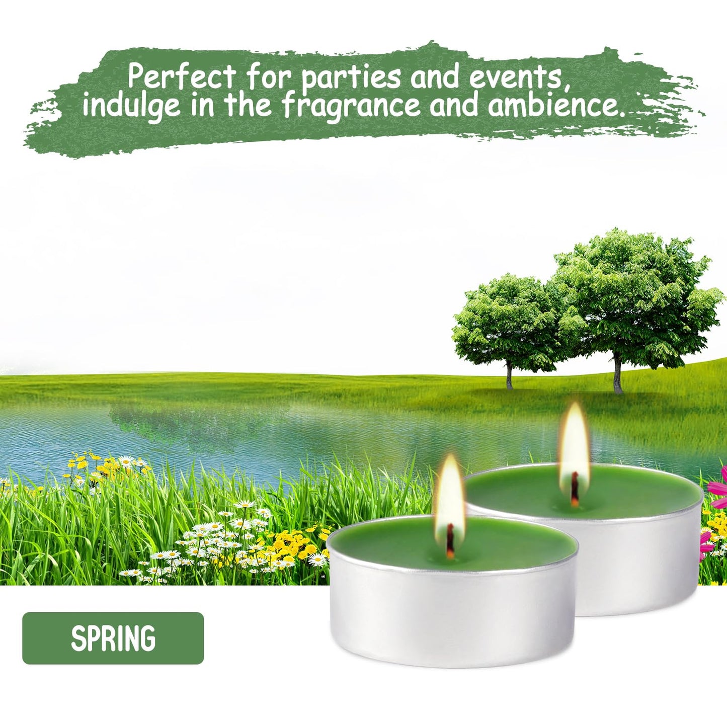 100 Pack Scented Tealight Candles 4 Hours, Spring Aromatherapy Candles for Votive Home, Wedding Holiday and Emergency (Dark Green)