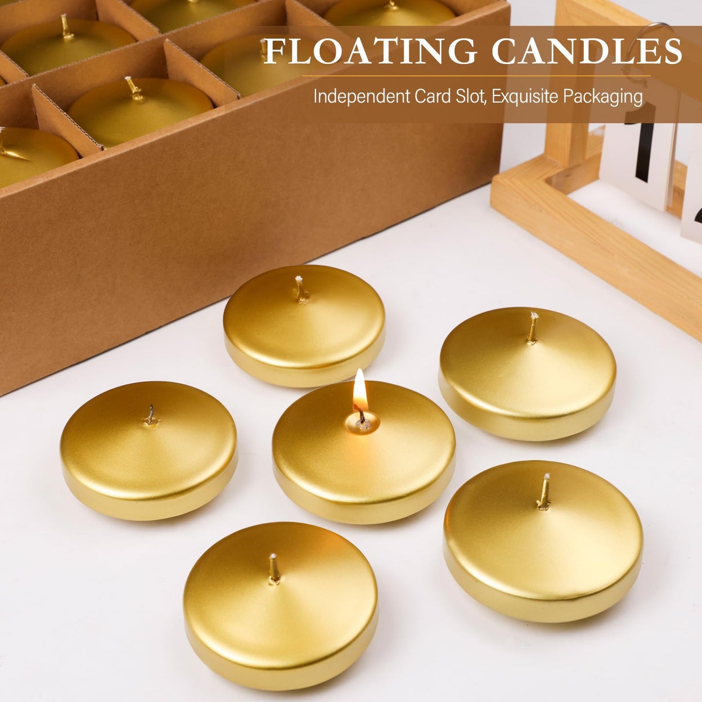 3 inch Floating Candles 36 Packs Gold Floating Candle for Centerpieces 8-9 Hours Floating Candles 3” Water Candles for Cylinder Vases, Pool, Wedding, Mother's Day