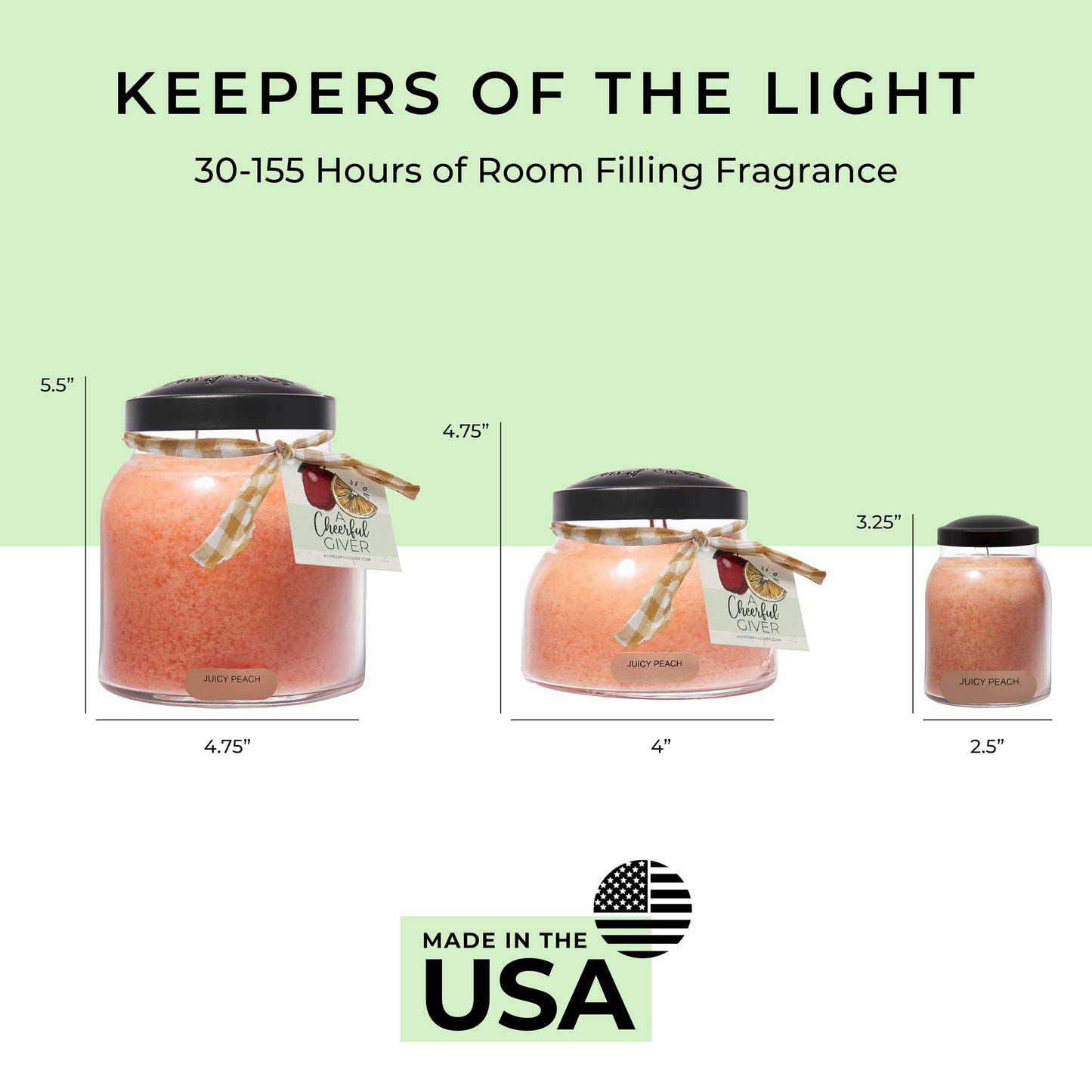 A Cheerful Giver - Juicy Peach Mama Scented Glass Jar Candle (22oz) with Lid & True to Life Fragrance Made in USA