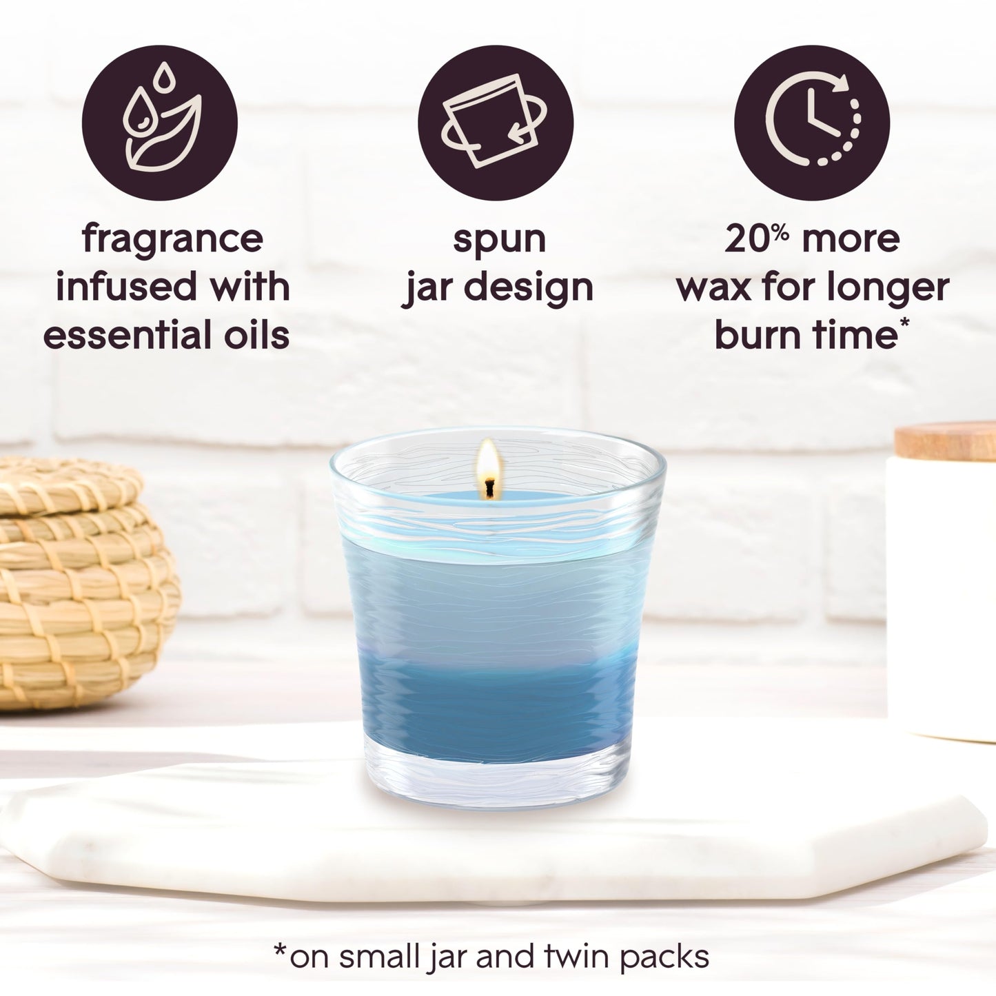 Glade 1-Wick 2in1 Scented Candle Jar, Moonlit Walk & Wandering Stream, Air Freshener Infused with Essential Oils, 4.08 Oz, 2 Count