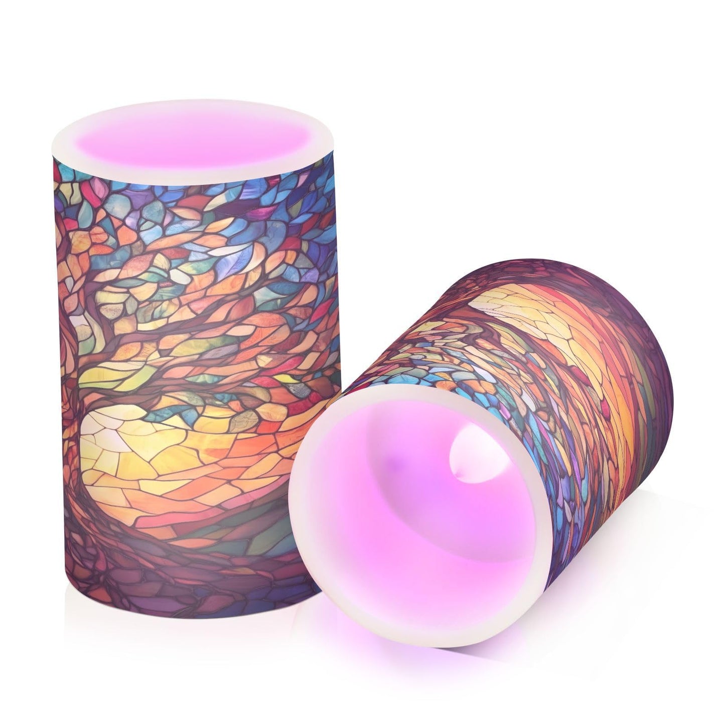 ALAZA Flickering Flameless Candles Tree of Life with Leaves Battery Operated Candles with Remote Timer LED Pillar Votive Candles Set of 2 for Holiday Decor