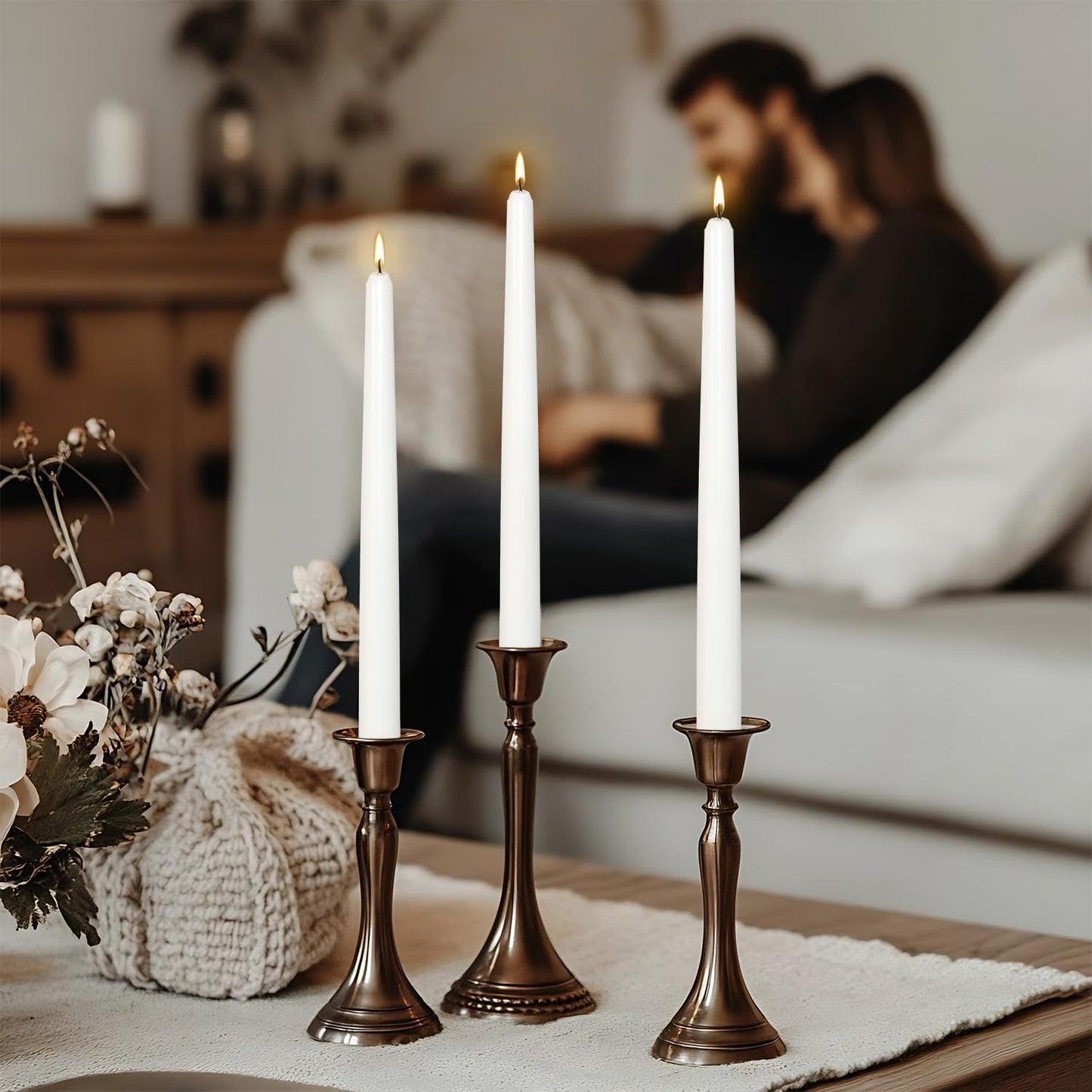 24Pack 10inch White Taper Candles- Dripless, Smokeless and Unscented candle-Long burning 8-9 Hours for home décor, Candlesticks, Dinner Table, Halloween,Vigil, Advent, Christmas, Thanksgiving, Kwanzaa