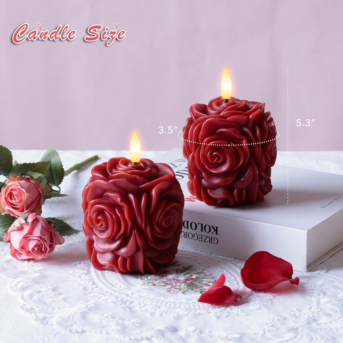 AFINETH Rose Flameless Candles with Remote, Valentines Battery Operated Candles, Real Wax Red LED Flower Candles Valentine's Day Mothers Day Gifts for Her Wife Mom Home Party Decor, 2 Pack