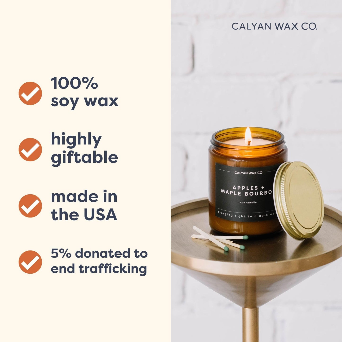 Calyan Wax Co. Cedar & Tobacco Scented Candle - 57 Hour Burn - Luxury Clean Soy Wax Candles - Long Lasting Amber Glass Jar Candle for Home - 7.2oz