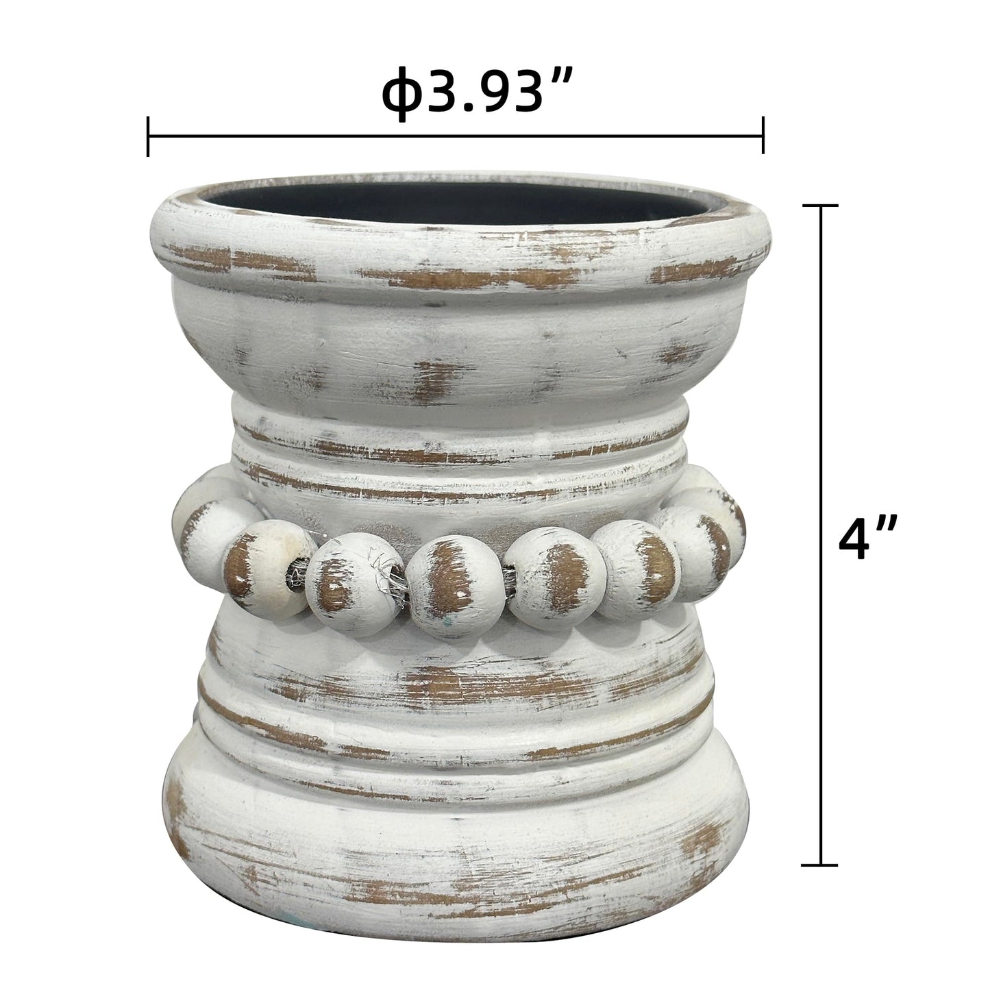 dwellington Farmhouse Rustic Wood Pillar Candle Holder, Decorative Beaded Candlestick Holder Stand for Home Décor, Gifts, Wedding (White Wash)