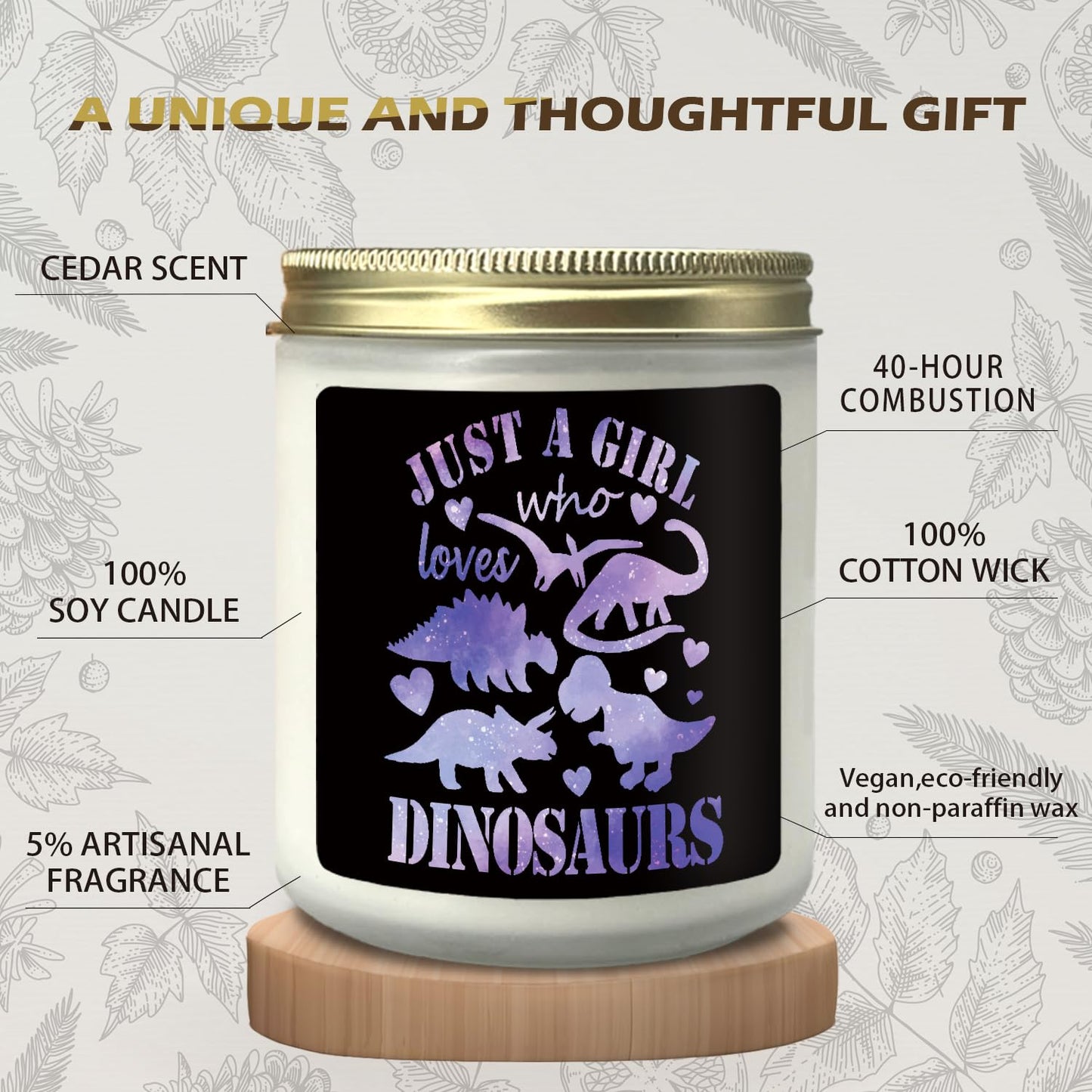CIOJUNE Dinosaur Gifts, Dinosaur Gifts for Girls Women, Gifts for Dinosaur Lovers, Just a Girl Who Loves Dinosaurs Cedar Scented Candles, Purple Dinosaur Scented Candles for Home
