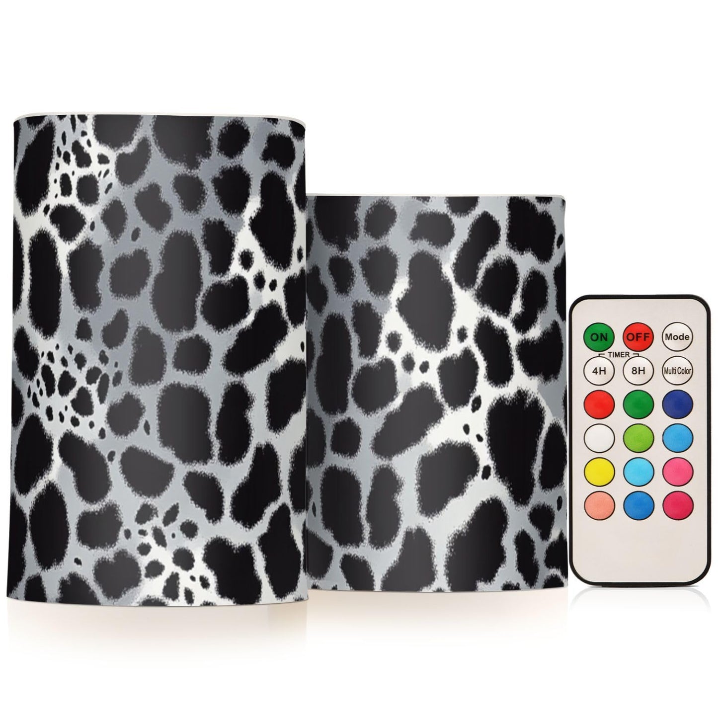 Pigsaly Flameless Candles Battery Operated Leopard Skin Flickering Led Pillar Candles with Remote Control White Black Animal Print Colour Changing Warm Light Candles for Wedding Halloween Christmas