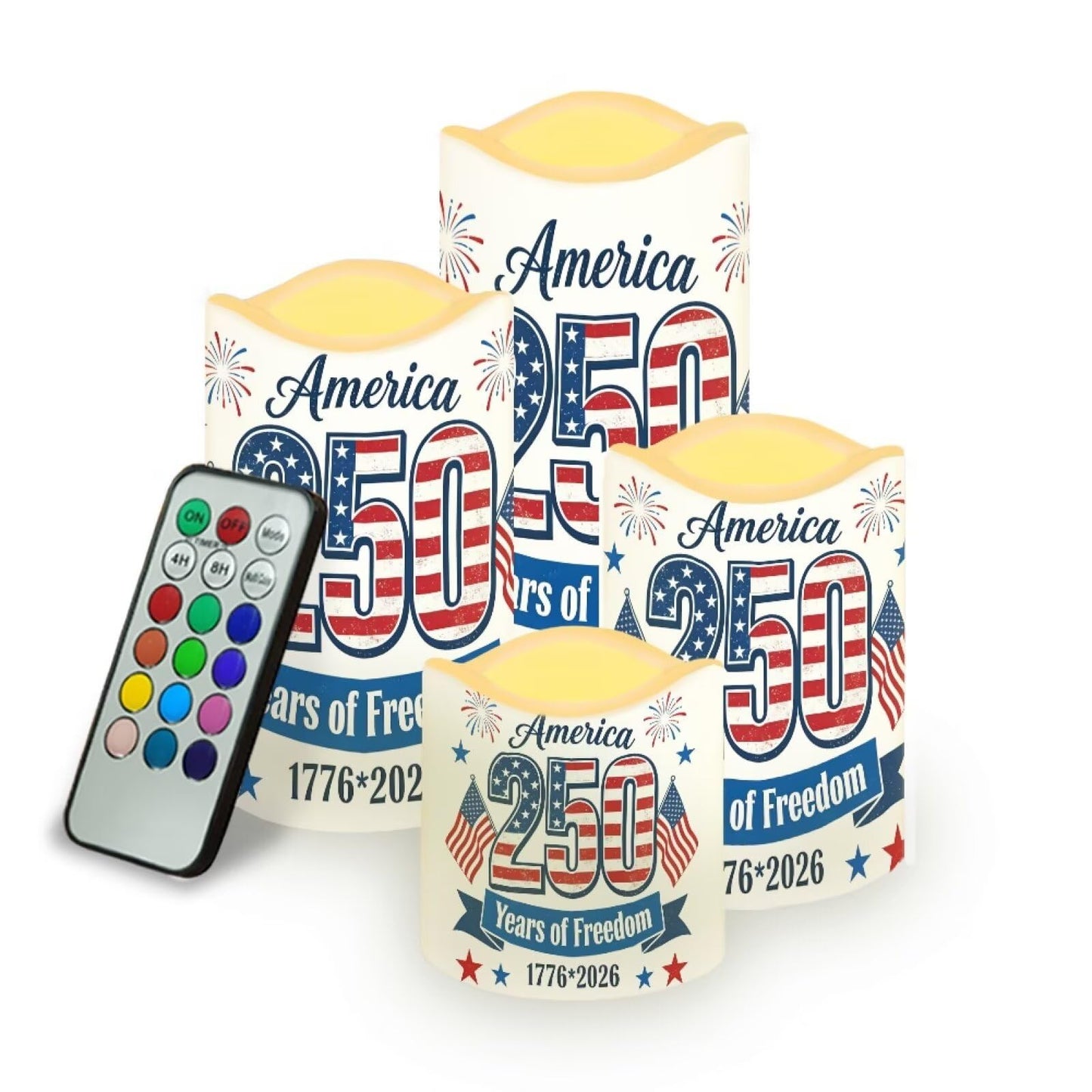 Uorisanigo 250 Years of Freedom Patriotic Flameless Candles Set of 4 American Flag Blad Eagle LED Battery Operated Candles Red White Blue Fake Electric Candles Holiday Party Patio Celebration Accents
