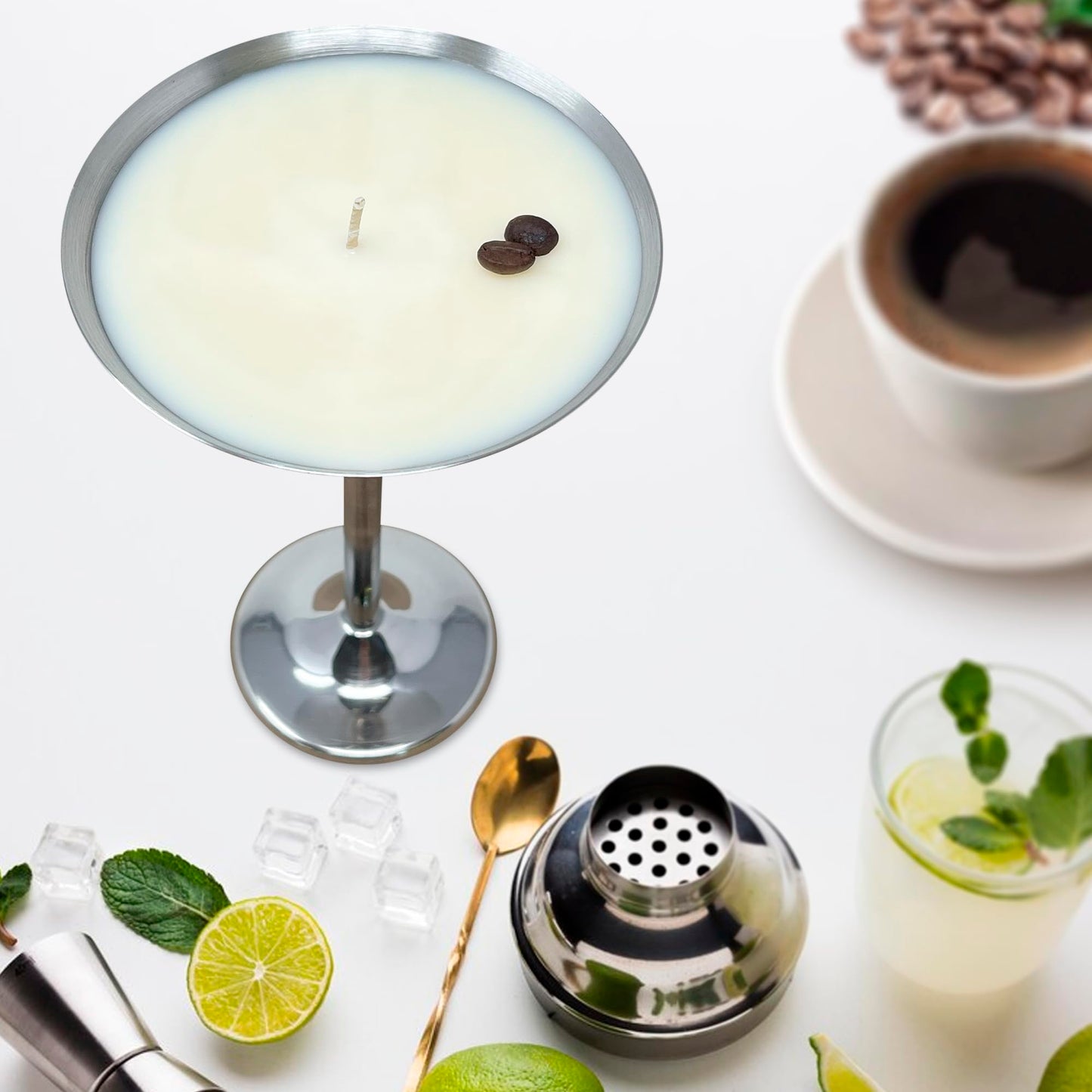 Dough Bowl Candle Co. Coffee Candle - 7.25" x 4.5" Espresso Martini Coffee Scented Candles, Stainless Steel Vessel for Men and Women, 100% Soy Wax, 10 oz. with 20 Hour Burn Time, Cotton Wick
