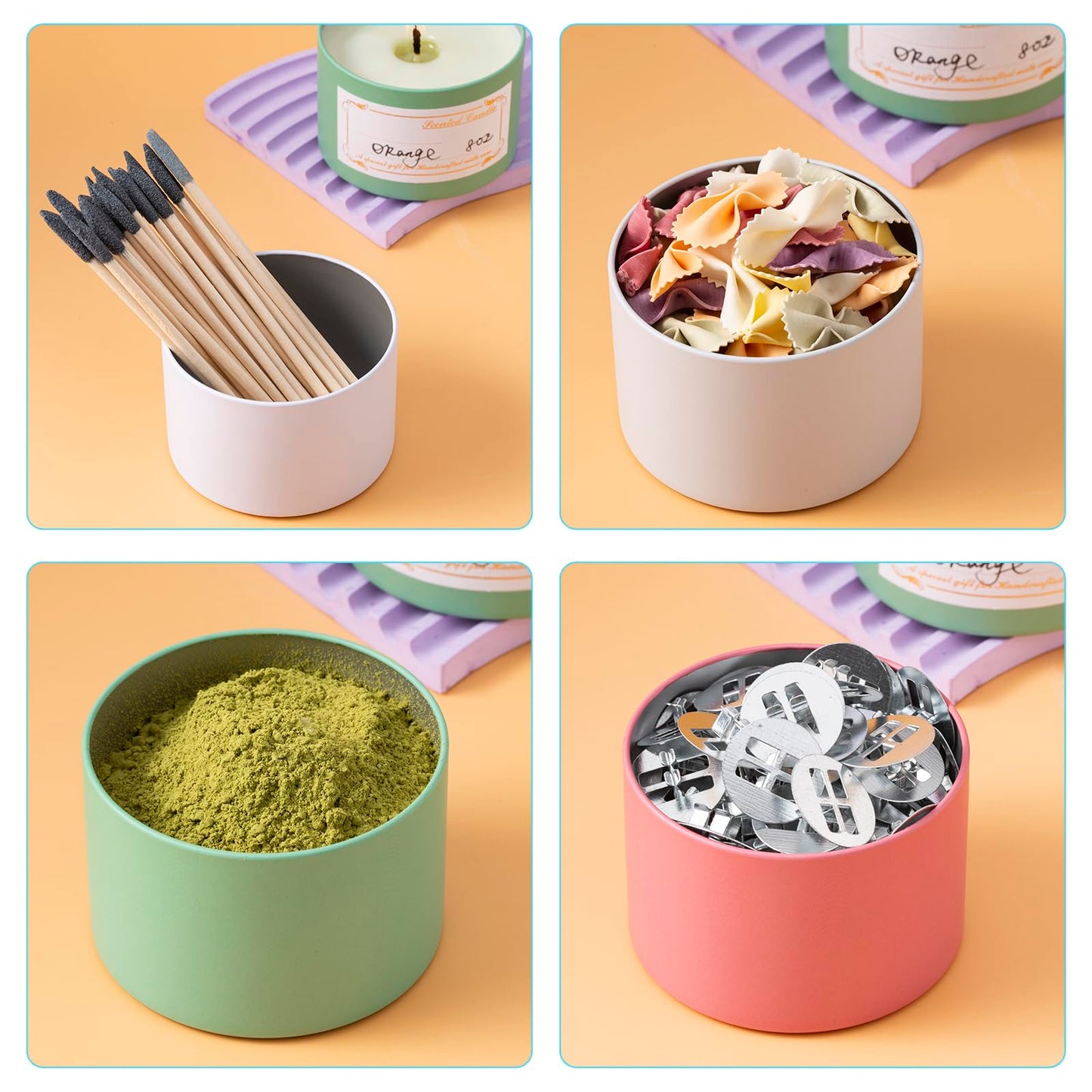 MeiGlow Empty Candle Tins for Making Candles, 24 Pack(12 Colors) 8 oz with Lids, Cotton Wicks, Wick Stickers, Holders, Labels, Pink Ribbon and Transparent Bags (8 oz)