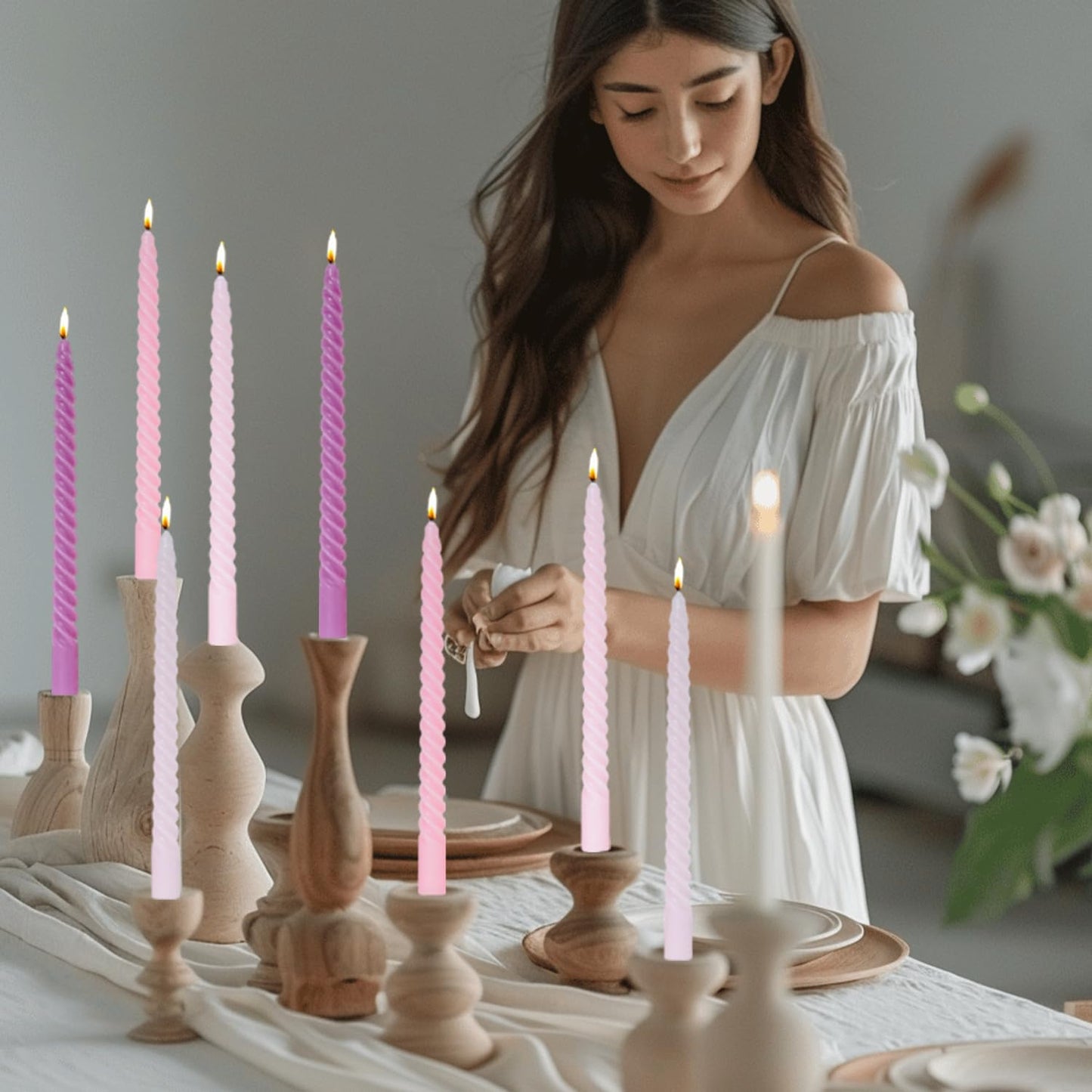 MAITREYA Purple Taper Candles Tall Candles Stick-Set of 12 for Decoration Weddings Party Church-Unscented Dripless Candles,10inch(F-Gradient Purple)