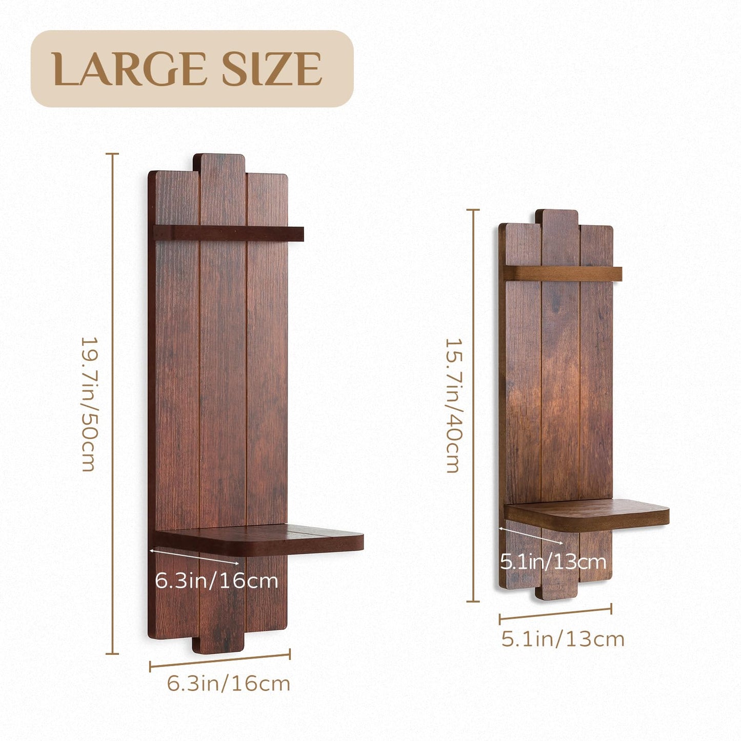 Walasis Large Candle Sconces for Farmhouse - 19.7 Inch Wood Candle Holder Wall Decor Set of 2 - Rustic Wall-Mounted Floating Shelf for Fireplace Mantel Bedroom Living Room