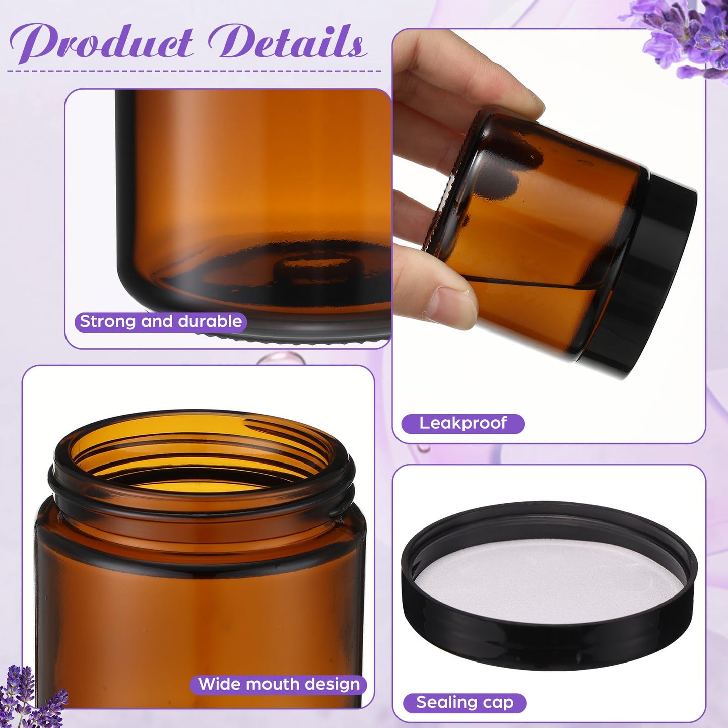 36 Pcs 4 oz Glass Jars with Lids, Clear Candle Jars with Black Lids Round Empty Candles Container Tins Candle Making Storing Lotions Spice Powder Liquid Sample Makeup (Amber)