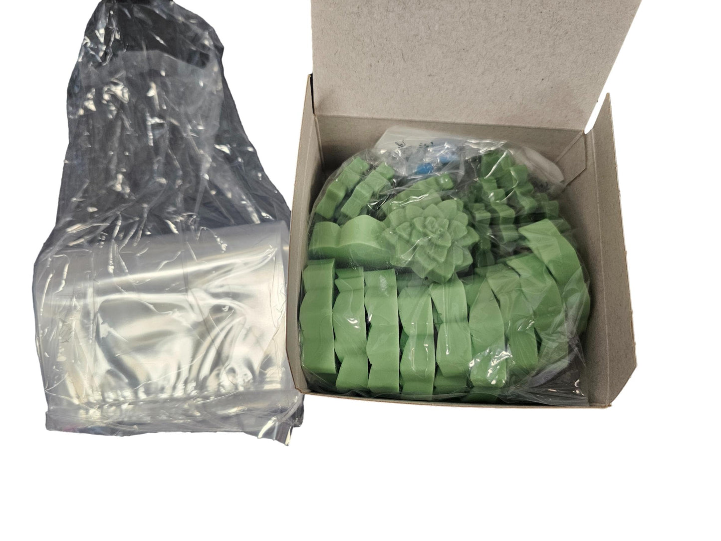 DIY Succulent Shaped Soap Favor Kit – 20 Green Cactus Blossom Scented Soaps with 10 Thank You Stickers, 10 Clear Cello Bags, and White Ribbons – Perfect for Baby Showers, Bridal Showers, Wedding