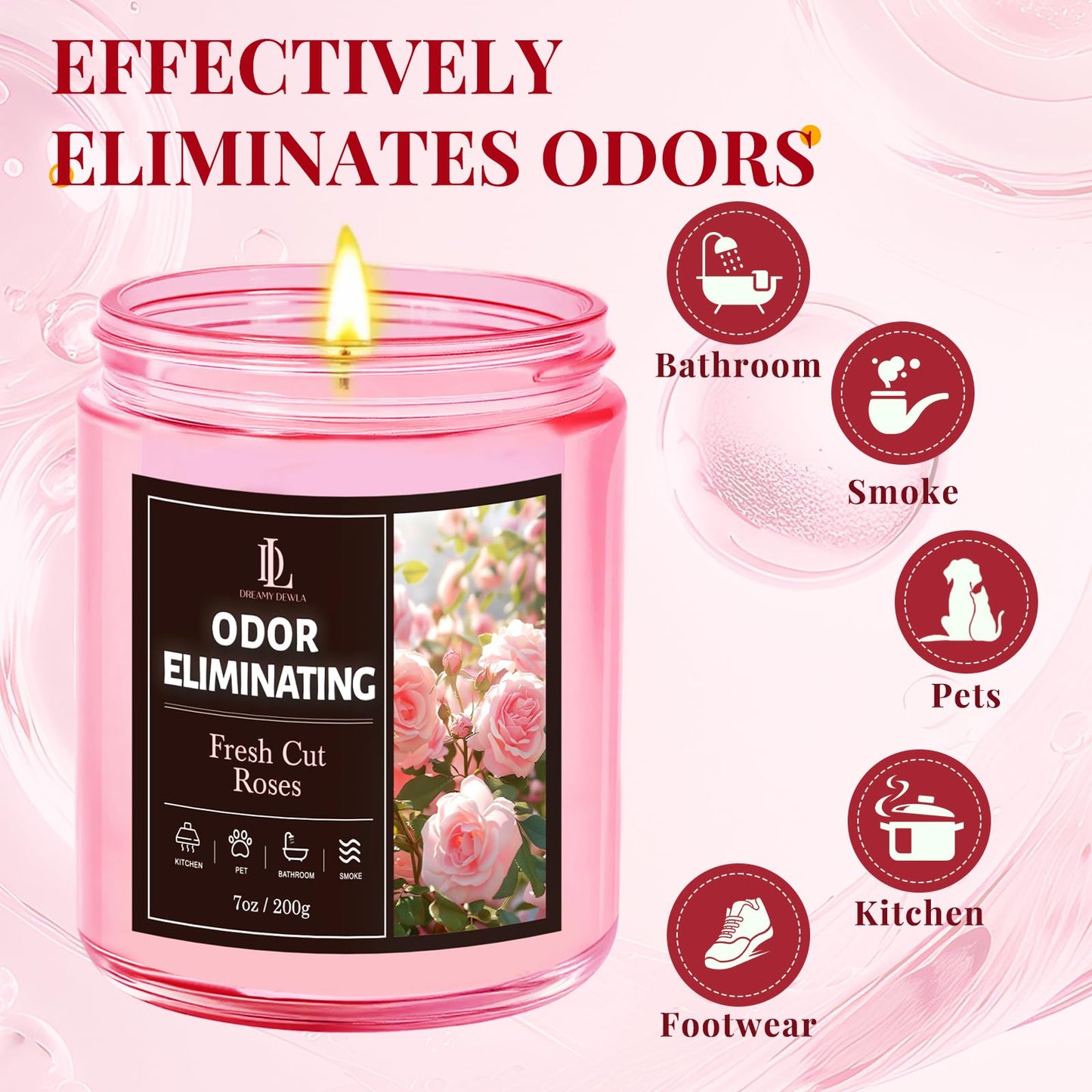4 Pack Odor Eliminating Highly Fragranced Candle, Eliminates 95% of Food, Pet, Smoke, and Bathroom Quickly, Air Freshing Scents of Lemon/Mint Eucalyptus/Coconut/Roses, Soy Candles Gift for Women Men