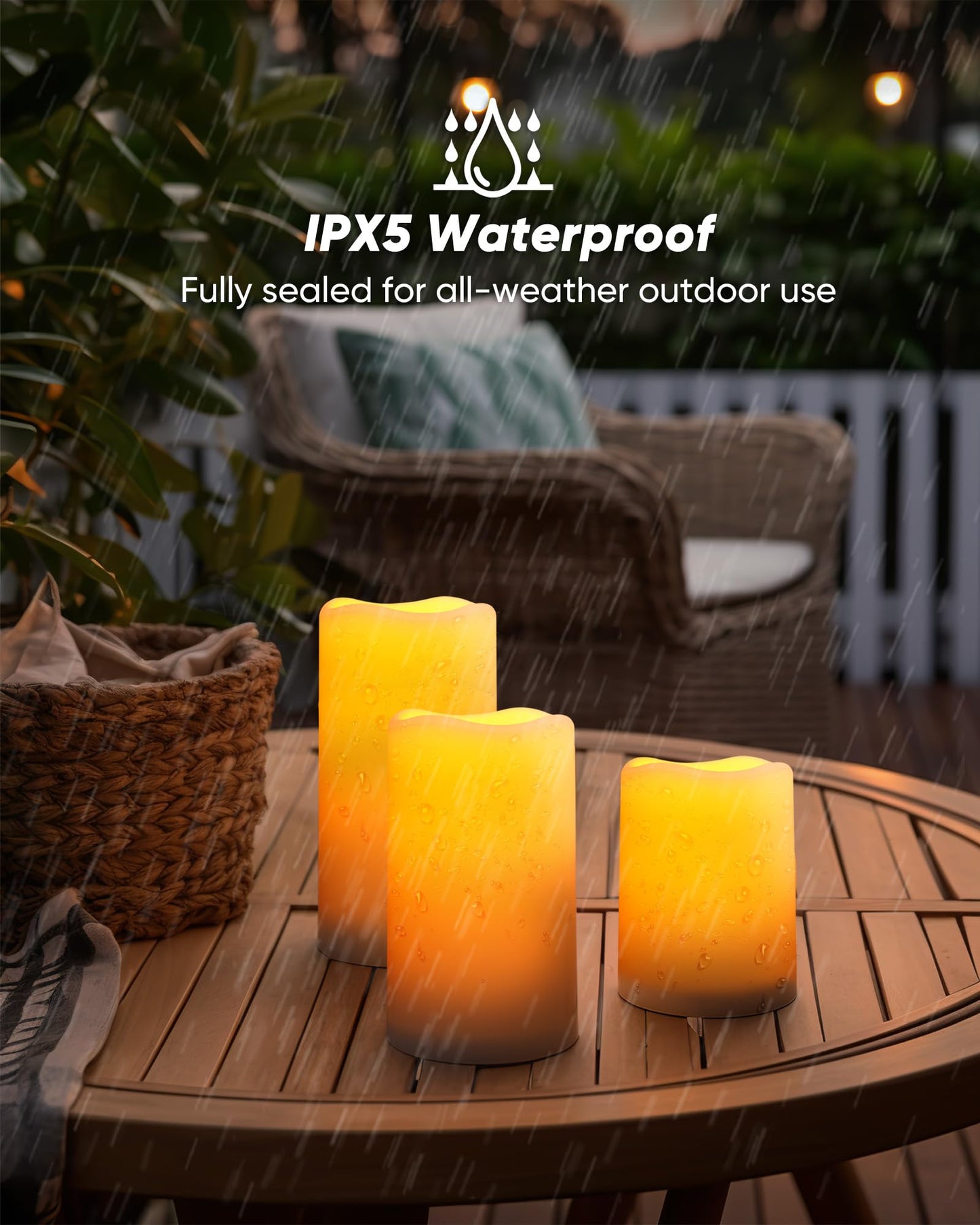 Homemory Solar Powered Candles Outdoor Waterproof, Flickering Glow, Rechargeable Candles, Solar Powered Candles for Outside, Lanterns, Sensor Only, Dusk to Dawn, Set of 3