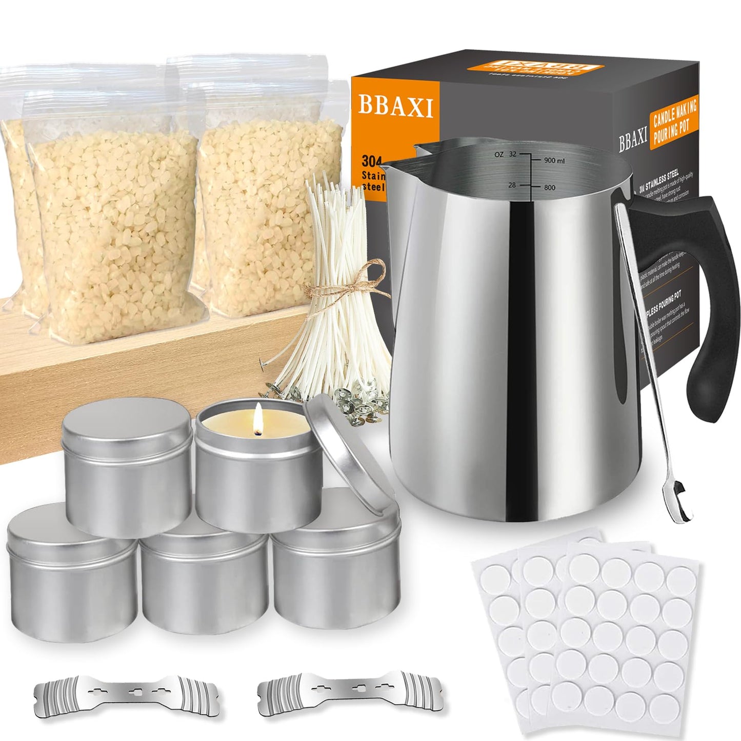 BBAXI Candle Making Kit Supplies Tools - Soy Beeswax DIY Crafts Candle Wax kit Supply Set for Adults Beginners Candle Melting Pouring Pot with Jars Wick Sticker Holder Spoon