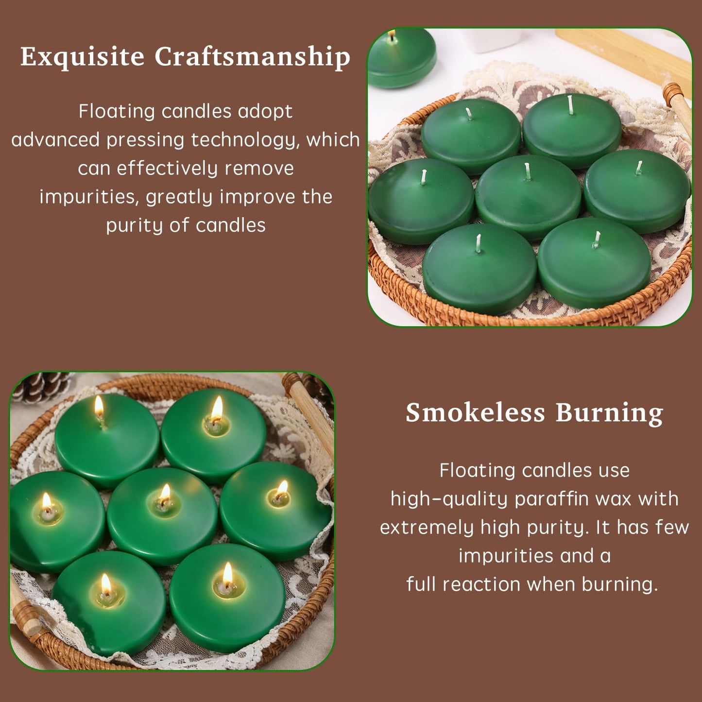 3 inch Floating Candles 36 Packs Green Floating Candle for Centerpieces 8-9 Hours Floating Candles 3” Water Candles for Cylinder Vases, Pool, Wedding, Christmas