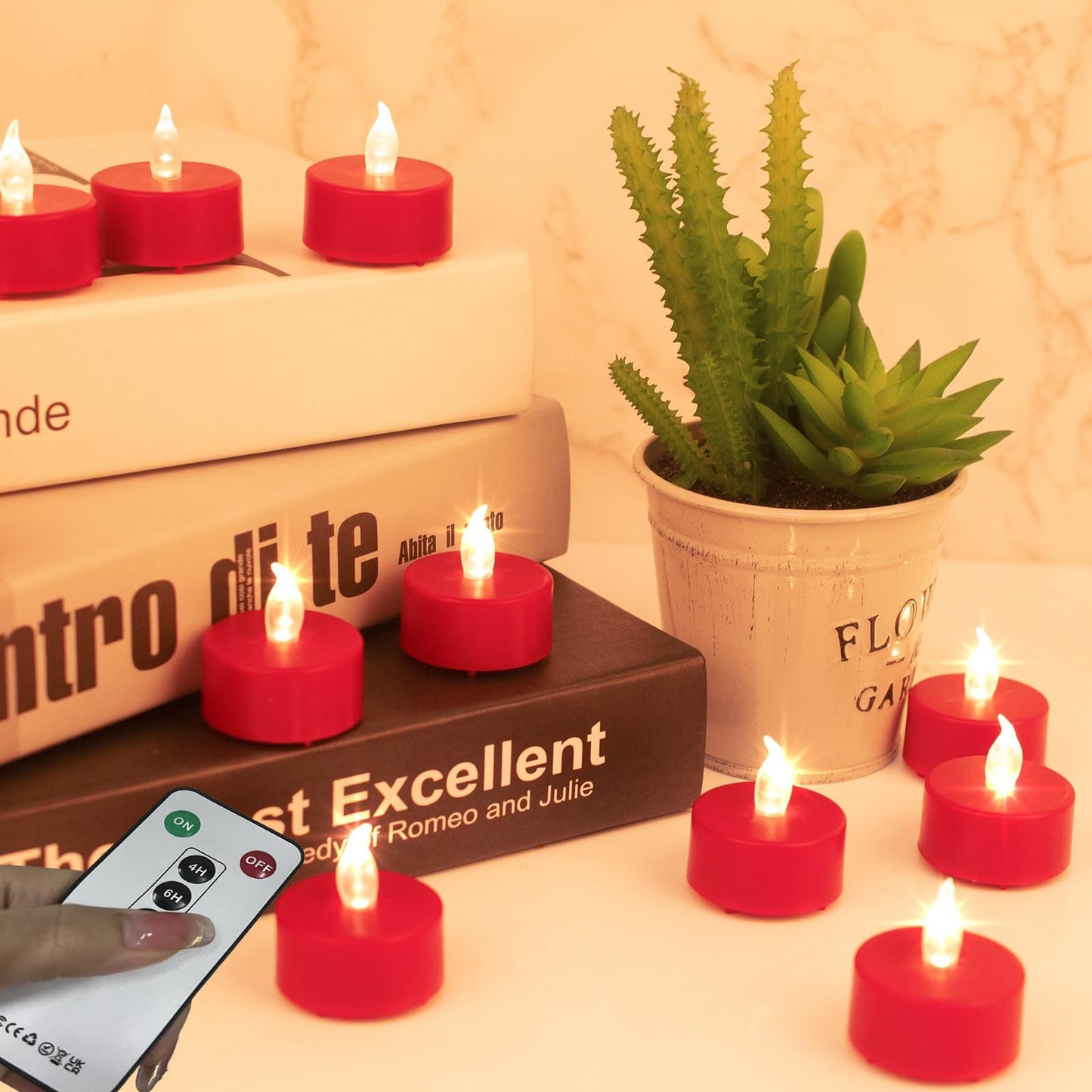 LED Tea Lights with Remote Control: Battery Operated Realistic and Bright Flickering Long Lasting 400+Hours Flameless Candles for Home Decor Holiday Wedding Party Valentine's Day(12pack, Red)