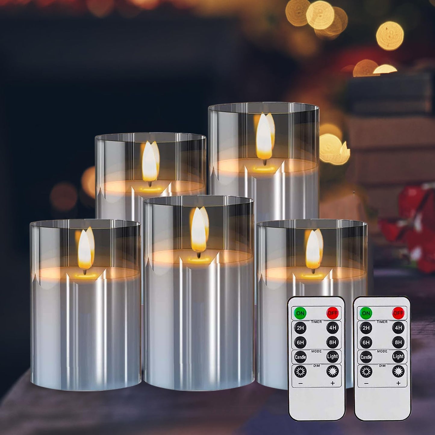 Sudifor Grey Flameless Candles,5 Pack Fake Battery Candles Flickering,Led Candle Lights-Battery Operated Candle with Remote&Timer for Birthday, Party,Home, Bars and Hotel Decoration