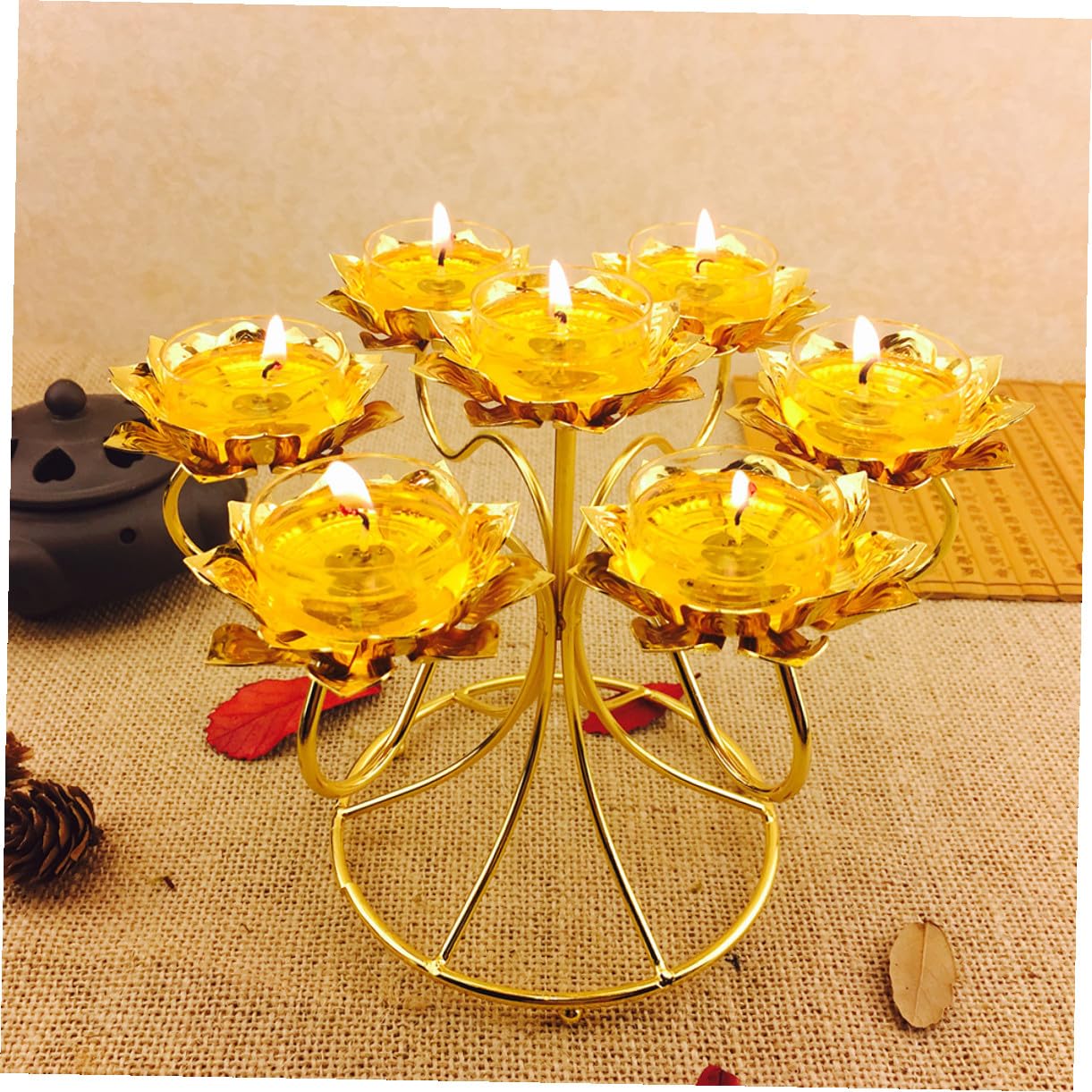 Lurrose Metal Lotus Shaped Tealight Candle Holder Alloy Heat-Resistant Candle Stand Not Easy to Deform for Bedroom and Living Room Furniture Decoration