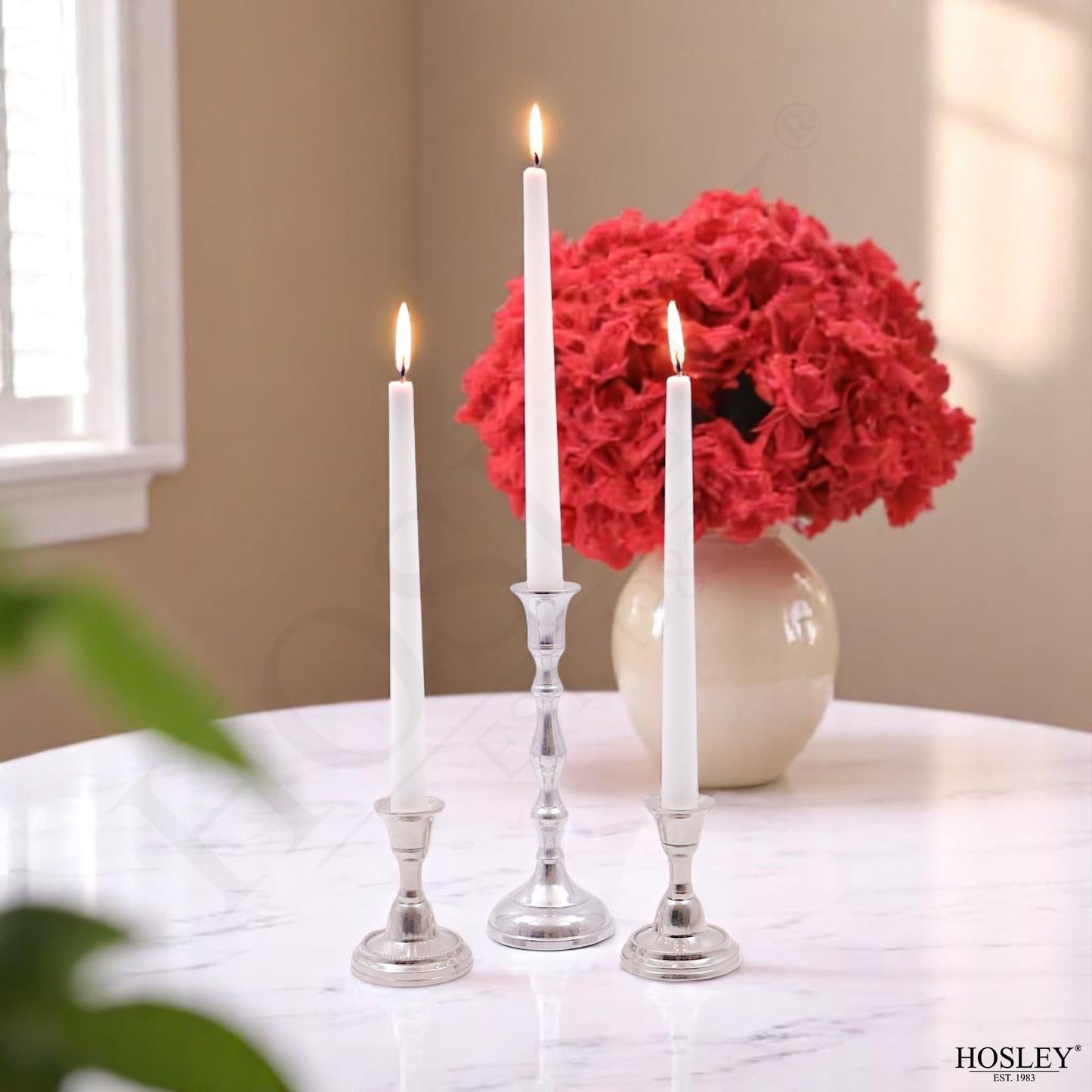 Hosley 12-Pack Unscented 10 Inch White Taper Candles, Premium Quality Smokeless, Dripless Candle Sticks for Home Décor, Restaurant, Church, Weddings & Parties