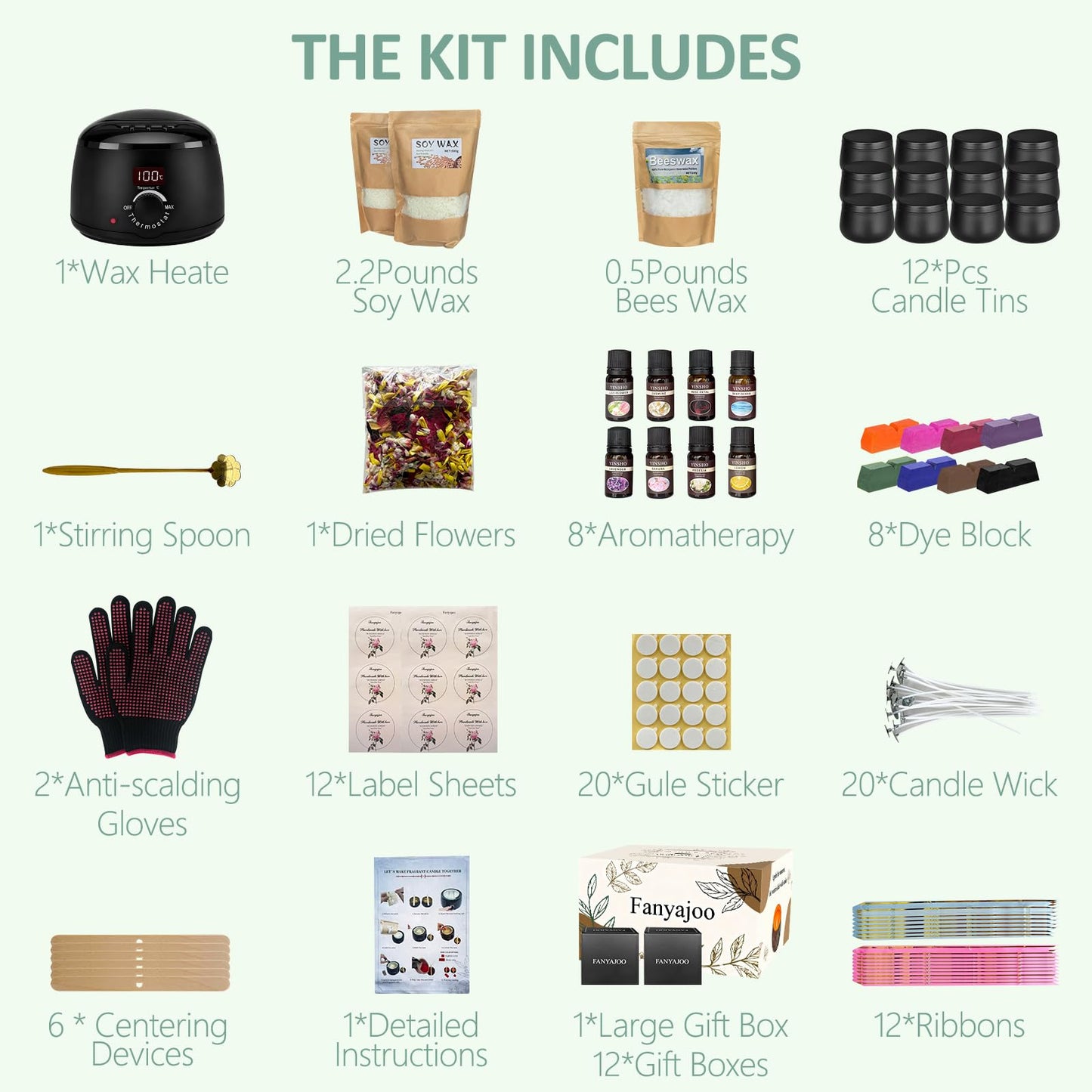 Fanyajoo Candle Making Kit for Adults with Wax Melter DIY Starter Scented Candles Making Kit,Soy Wax Candle Making kit,Craft Kits for Adults,Home Decorations