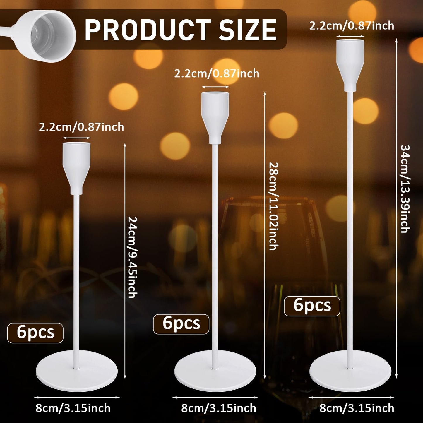 Set of 18 Tall Candlestick Holders Thin Metal Taper Candle Holders for Table Centerpiece Modern Decorative Pillar Candle Sticks Stand for Home Wedding Christmas Decoration(White)