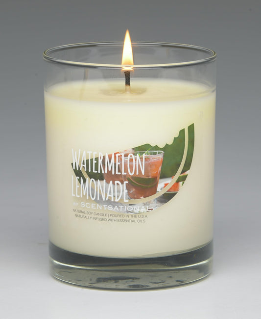 Scentsational Watermelon Lemonade Natural Candle, 11 oz Glass Jar, 50-60 Hour Burn Time, Gift Wrapped