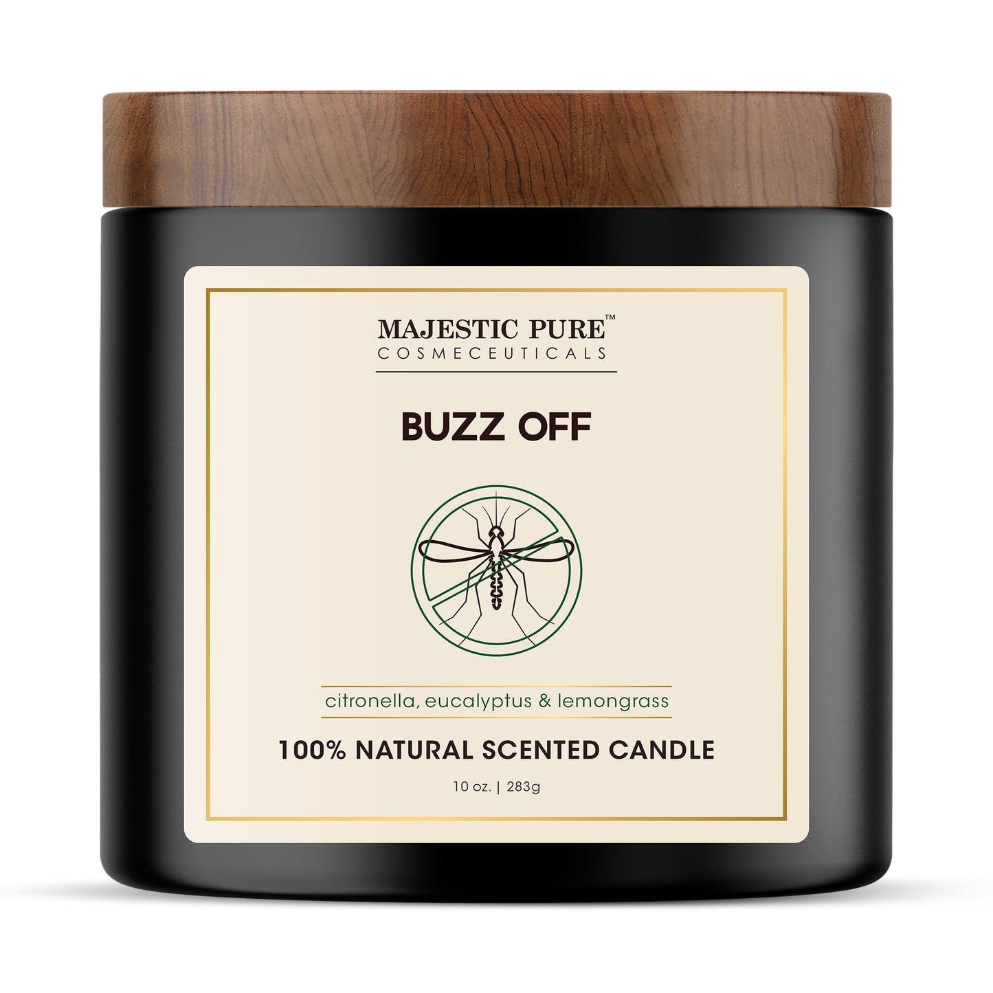 Majestic Pure Citronella Eucalyptus Lemongrass Scented Candle with Upto 45+ Hrs Burn Time, 2-Wick Candle, Soy Wax Blend for Cleaner Burn, 10 oz Jar Candle with Room Filling Fragrance, Buzz