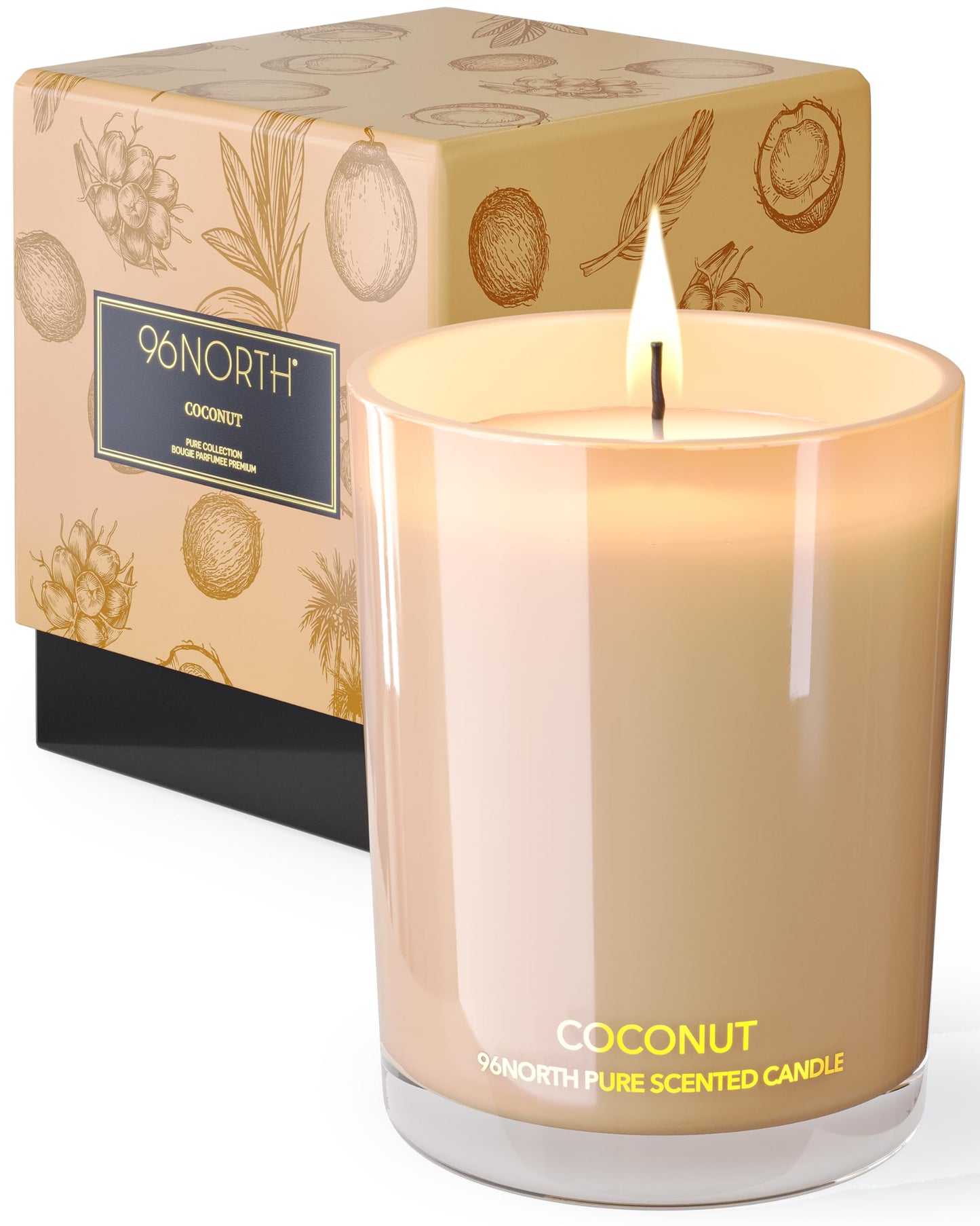 96NORTH | Pure Coconut Candle | 100% Natural Soy Wax | One Wick Jar Candle | Natural Fragrance Technology | Non Toxic | Up to 35 Hours Burning Time | Aromatherapy Gift for Men and Women