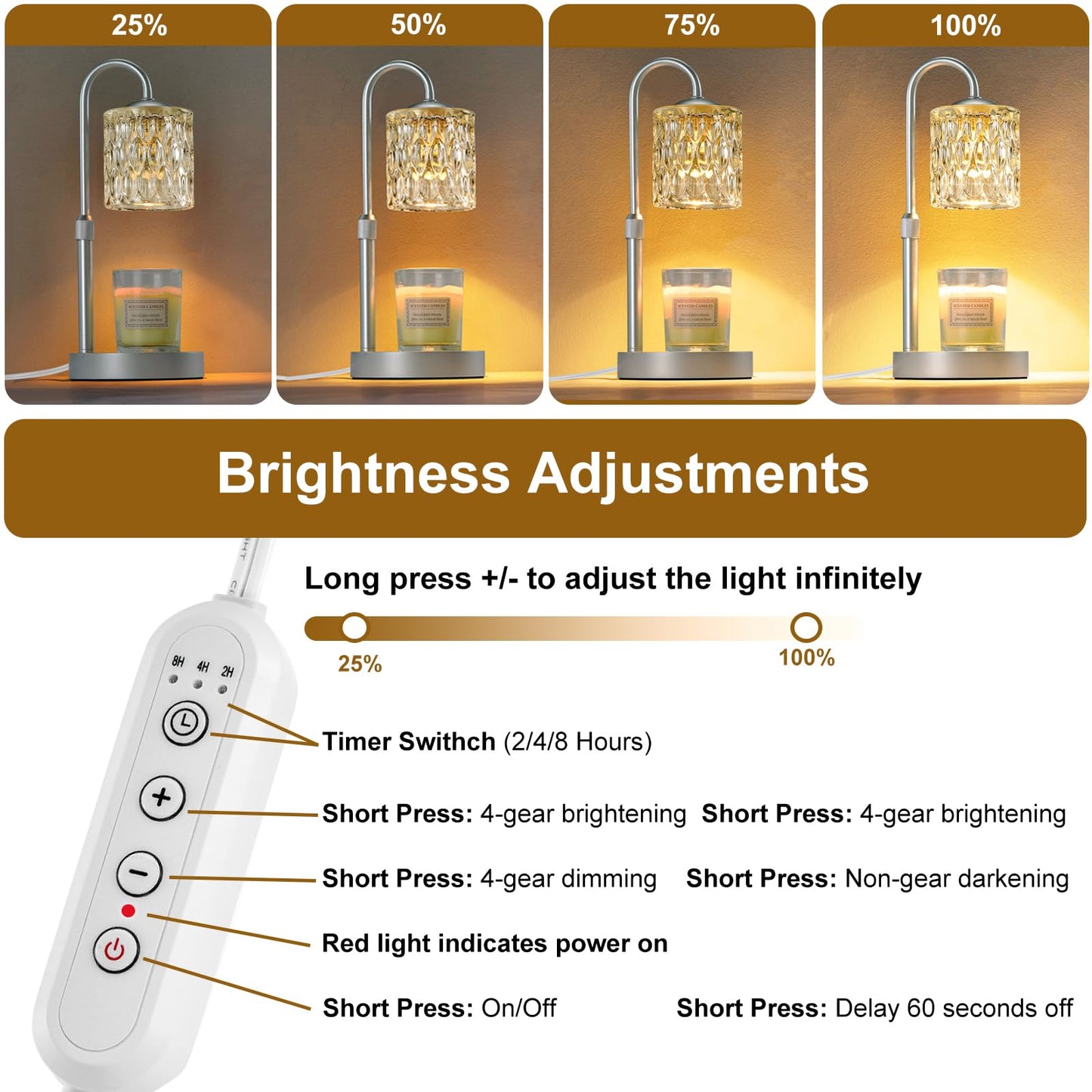 Briever Dimmable Candle Warmer Lamp with Timer, Height Adjustable Electric Candle Wax Warmer, Christmas Birthday Gifts for Women Mom, House Warming Gifts New Home Room Decor, Silver Solid Wood Base