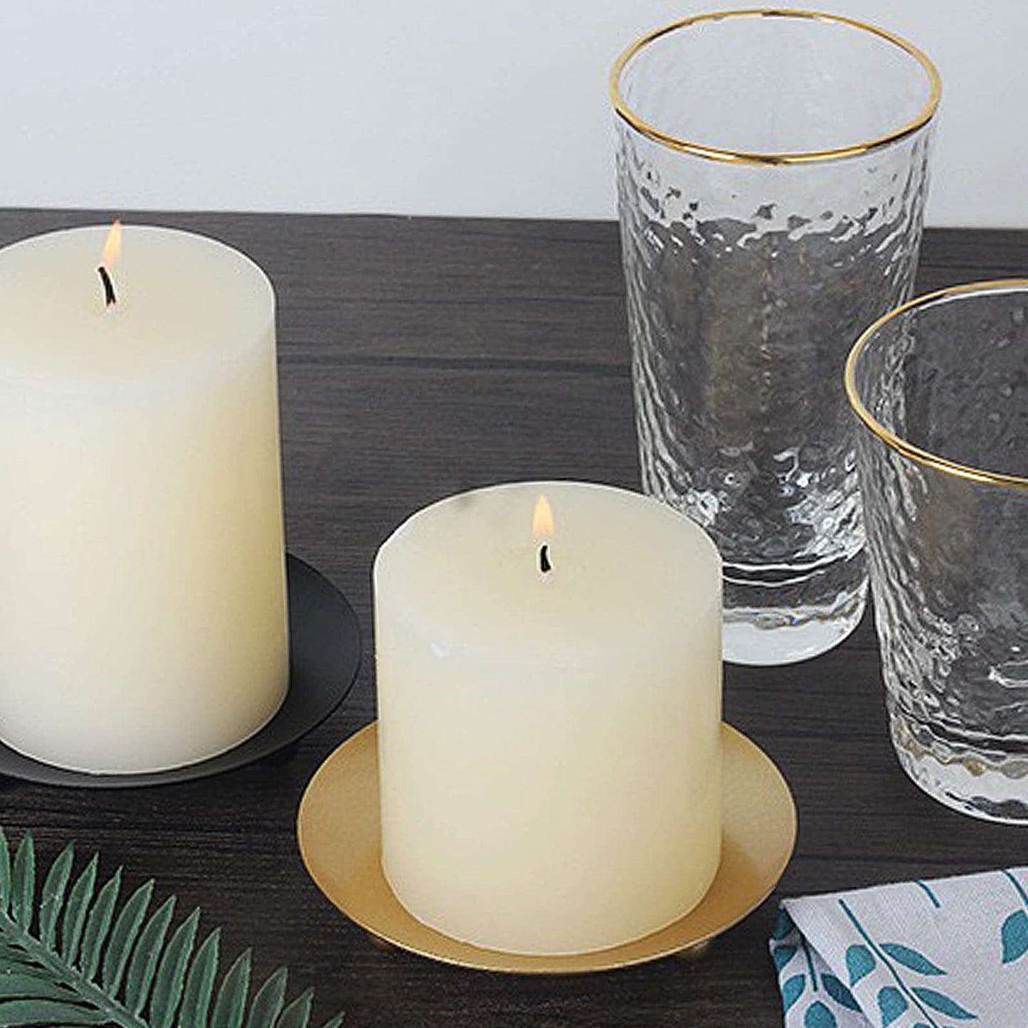 Candle Holder Decorative Iron Plate,Candle Stand for LED & Wax Candles,Spa,Bathroom,Weddings,4.33x0.78inch,Set of 3 (Gold)