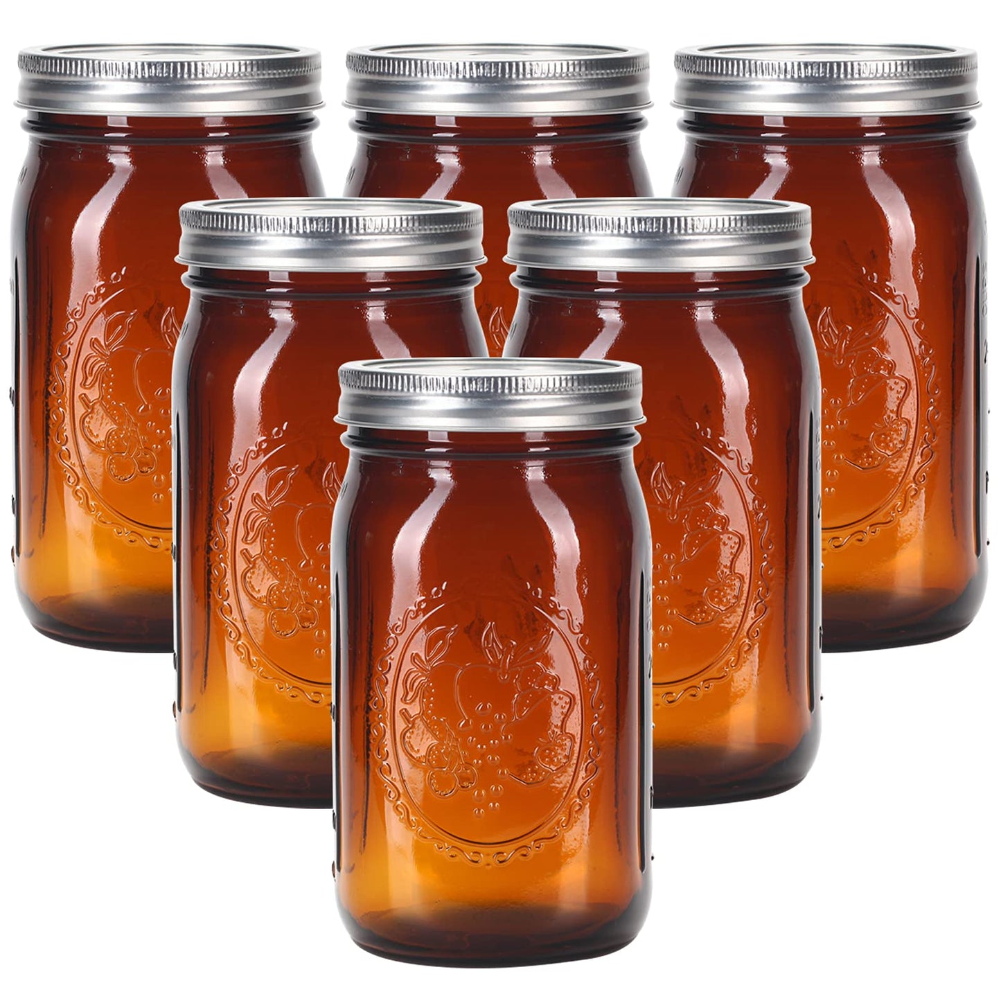eleganttime Amber Glass Mason Jars 32 oz Wide Mouth with Airtight Lids and Bands 6 Pack Large Glass Canning Mason Jars Quart,Great for Canning Jar Pickle Fermenting Jam Jar