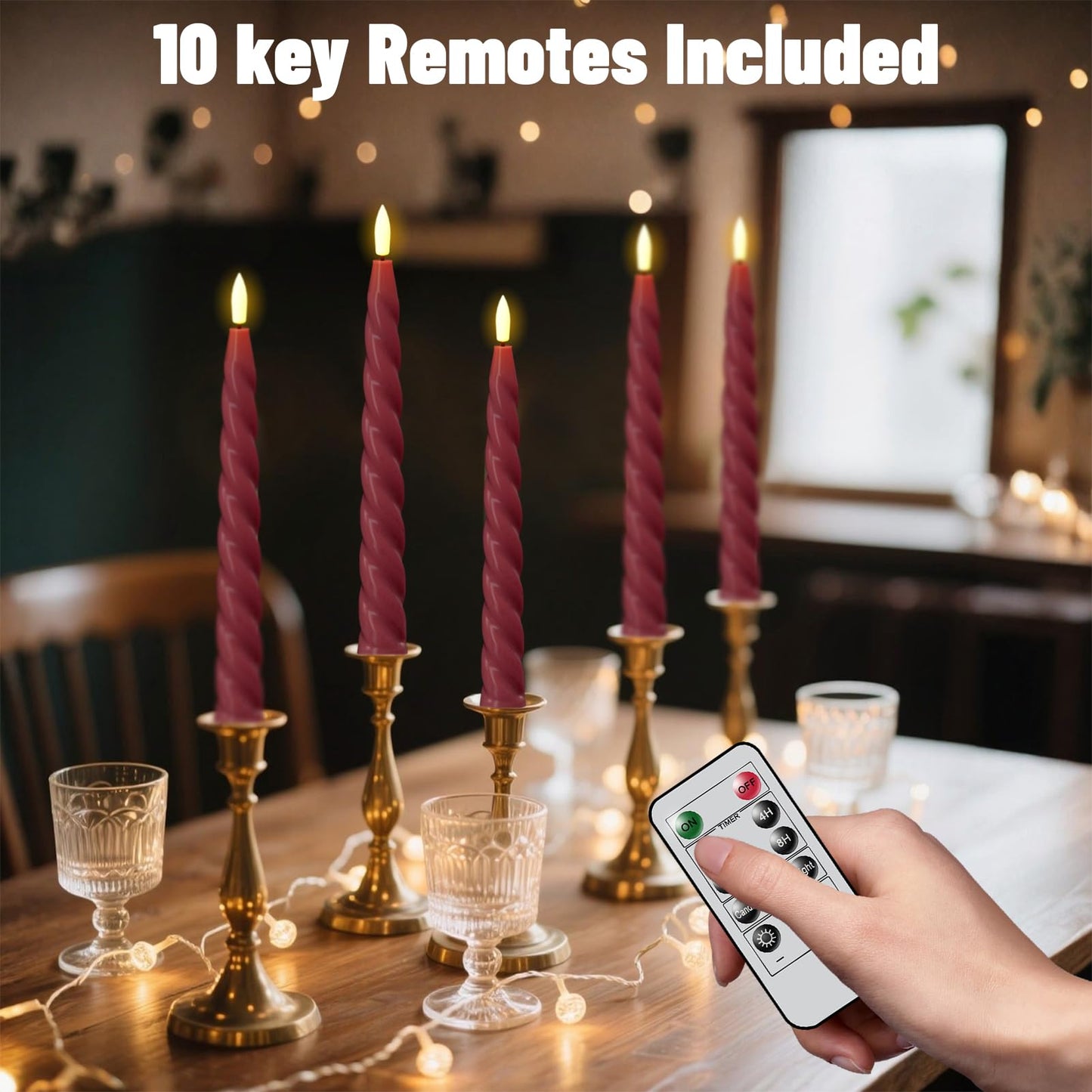 Wondise Flameless Taper Candles with Remote Timer, Real Waxy Red Battery Operated Candlesticks 3D Wick LED Candles for Halloween Christmas Holiday Wedding Decoration (2 Pack, Red