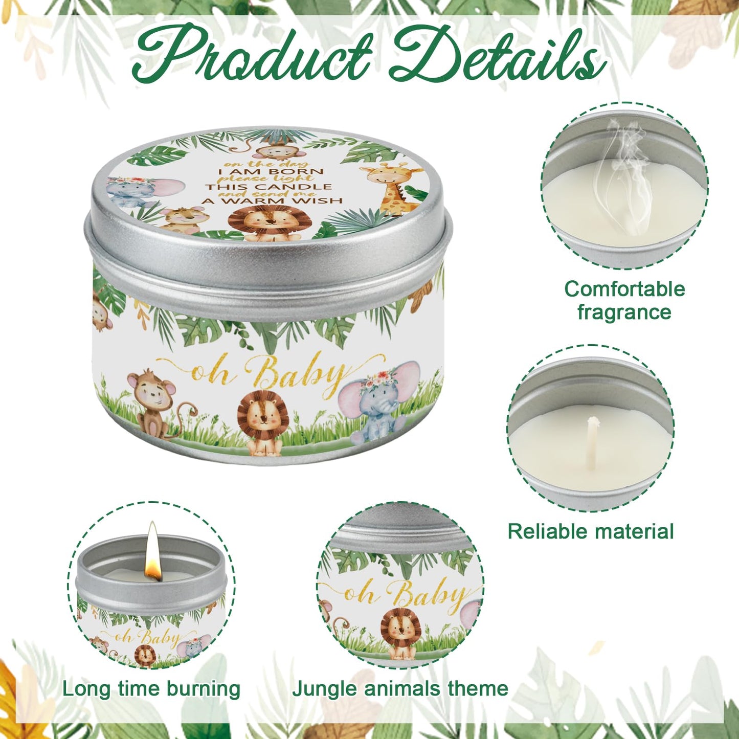 Nlicrst 24Pcs Jungle Animal Baby Shower Party Candles, Lavender Scented Candles for Baby Shower Favors, Christening & Birthday Parties, Gender Reveal Return Gifts