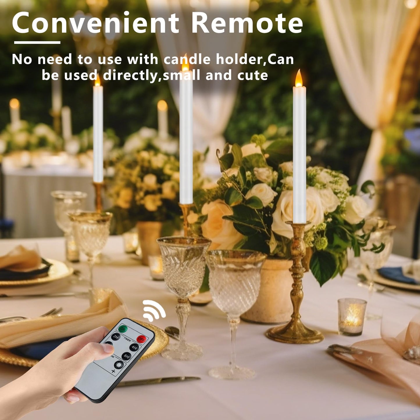 wemarry Flameless Taper Candles 10" Dripless Battery Operated Taper Candles Included Remote Timer 400+ Hours by 2AA Batteries for Halloween Christmas Wedding (White, 12 Pack)
