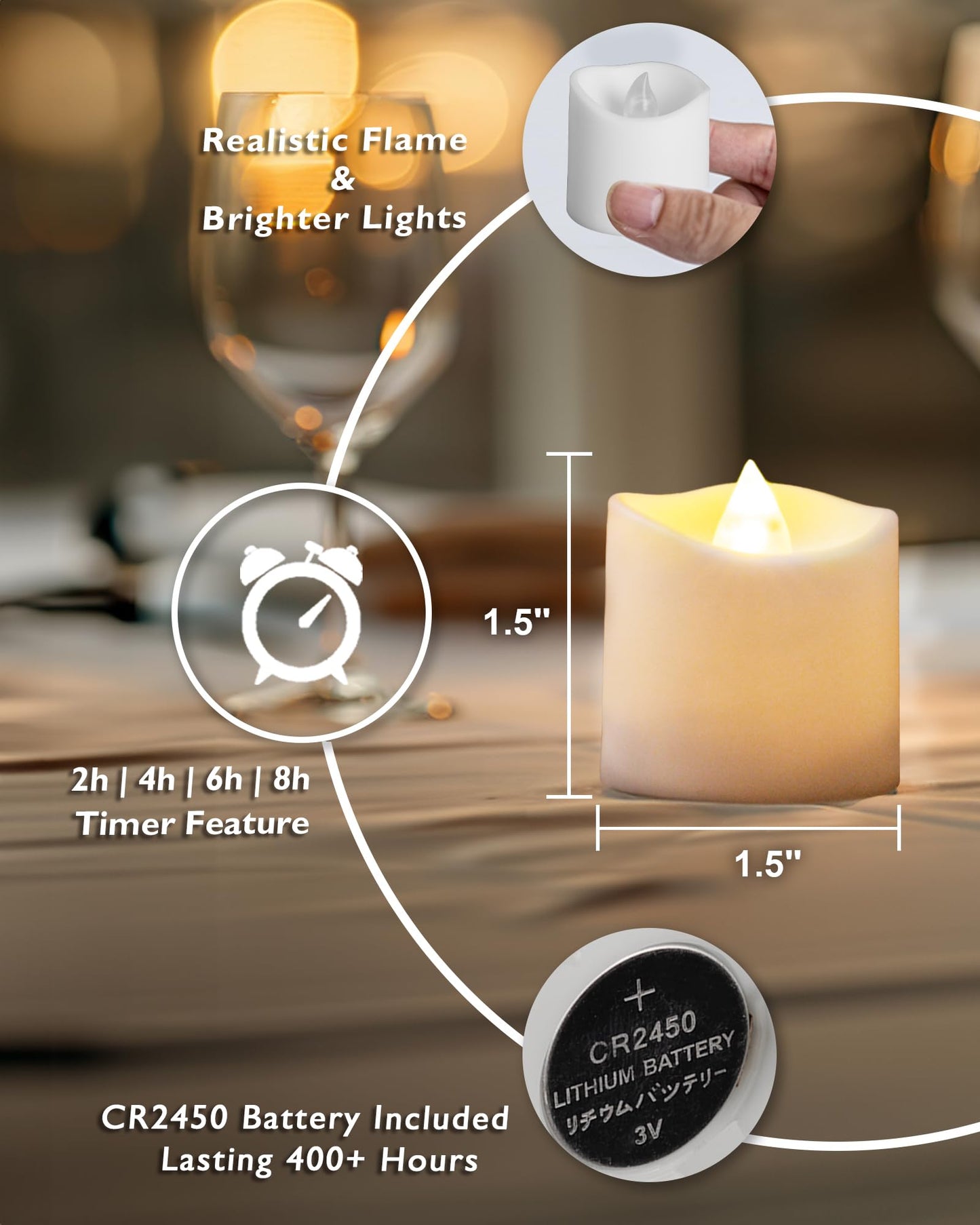 Homemory 12Pack 400+Hour Remote Control Flameless Candles, 2/4/6/8H Timer Led Votive Candles, Battery Operated Tea Lights for Wedding Table Centerpiece, Holidays, Halloween Pumpkins, Christmas Decor