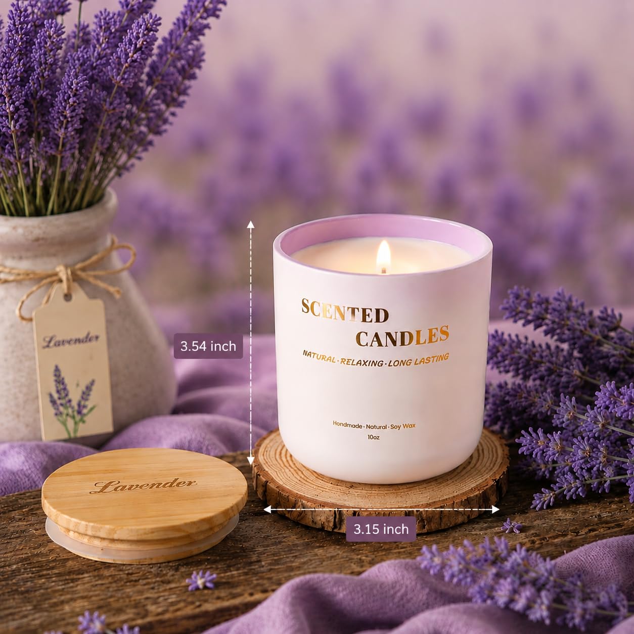Lanttu Lavender Scented Candle for Home Decor, 10 oz Natural Soy Wax Jar Candles, 39 Hours Long Lasting Burning Candles for Mom Friend Birthday Housewarming Gift