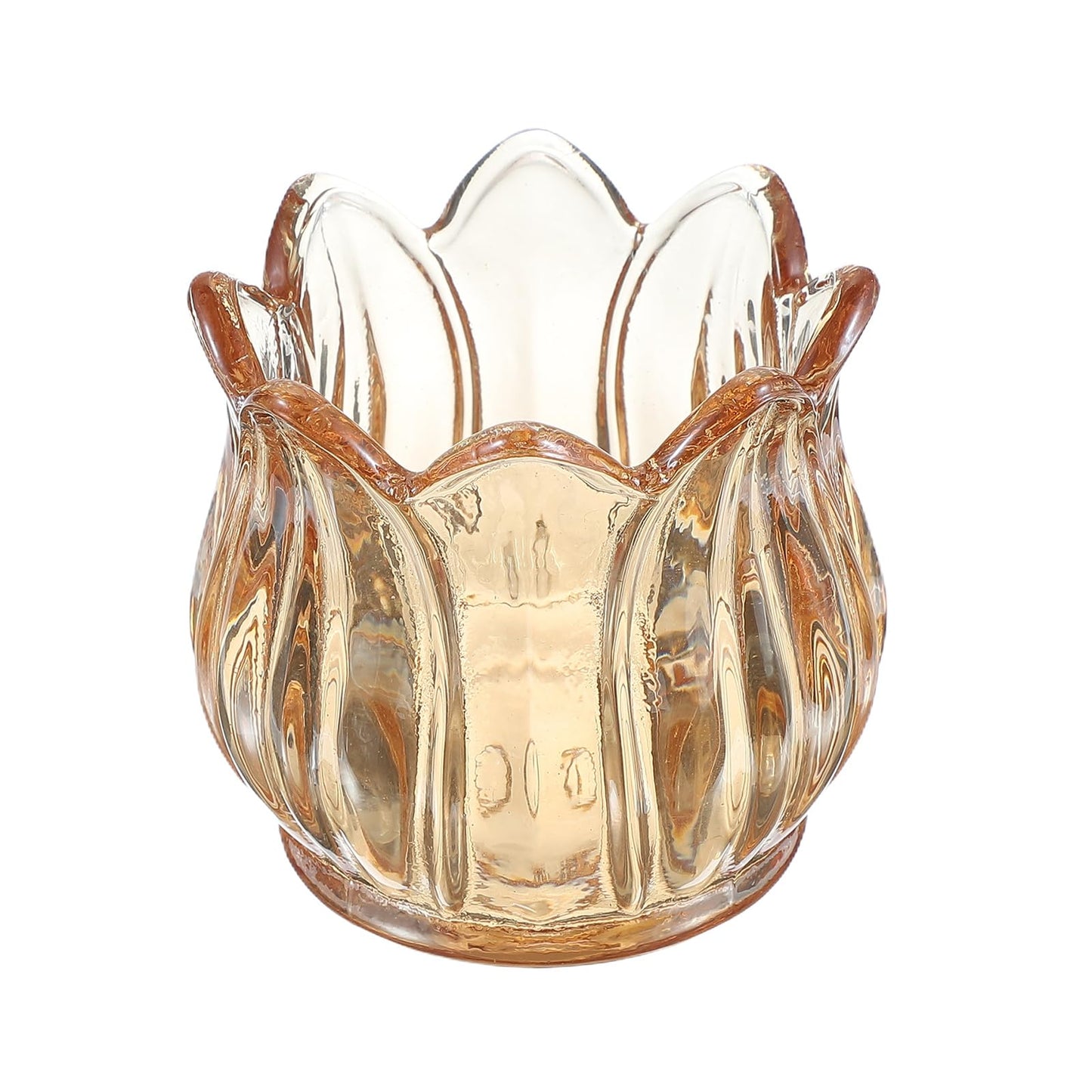 uxcell Glass Tea Light Candle Holder, Tulip Crystal Glass Votive Candle Holder for Desk Table Centerpiece, Wedding, Party, and Home Decor(Brown)