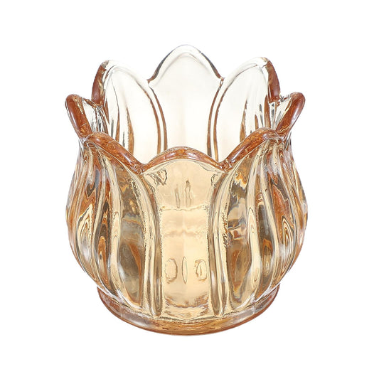 uxcell Glass Tea Light Candle Holder, Tulip Crystal Glass Votive Candle Holder for Desk Table Centerpiece, Wedding, Party, and Home Decor(Brown)
