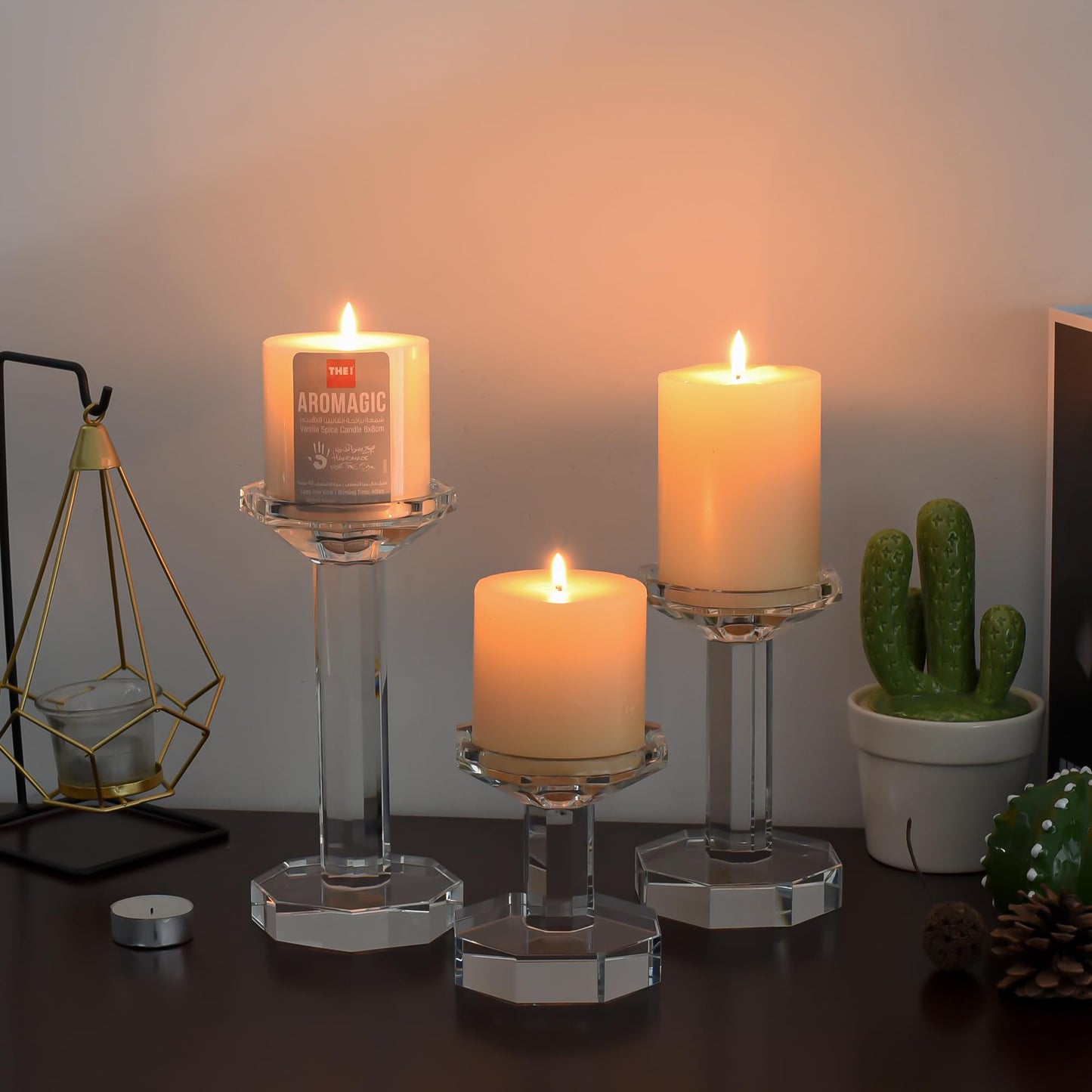DONOUCLS Crystal Candlestick Holders Set of 3, Clear Crystal Taper/Pillar Candles Holders– Table Centerpieces for Party and Wedding Decoration(4''/6''/8'' Tall)