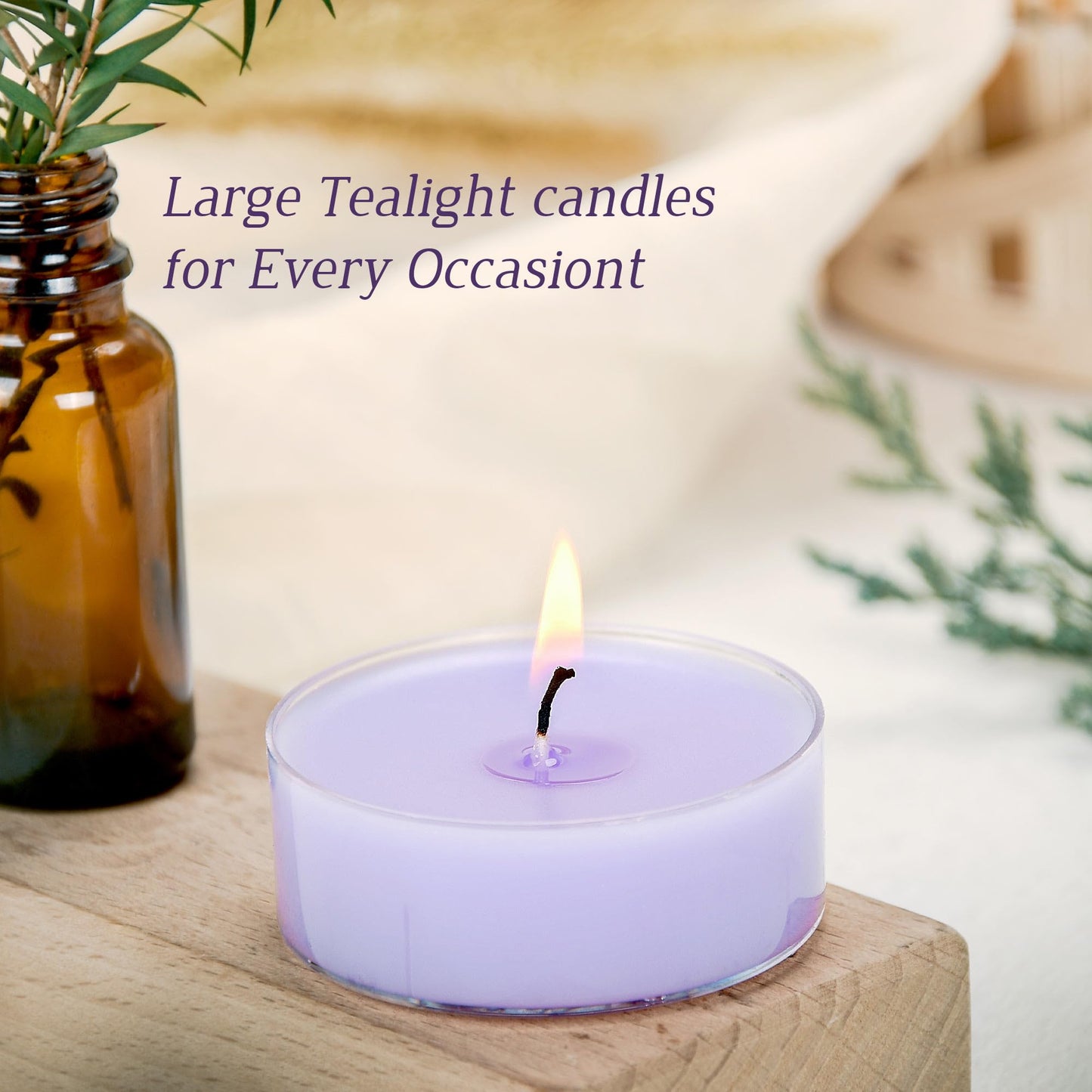 Aile Craft Lavender Scented Tealight Candles, 10pcs Natural Soy Smokeless Tea Lights Candle for Christmas Day, Home Decor, Dinner, Weddings, Party - (Round, Purple)