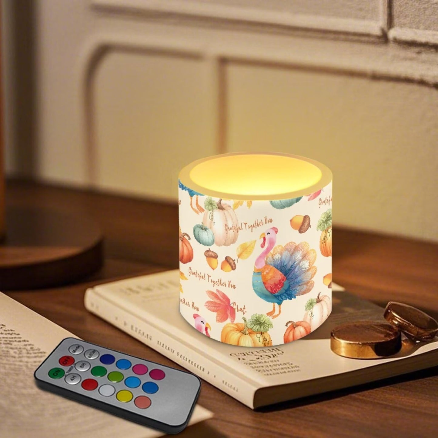 Cozeyat Fall Scene LED Candles Set of 4 Battery Powered Flameless with Remote Timer Dancing Flame Waterproof for Home Garden Table Decor